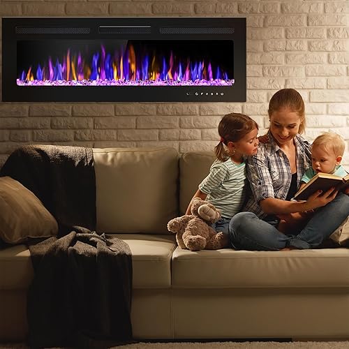 Vista 8 de 50" Electric Fireplace Wall Mounted and Recessed with Remote Control, 750/1500W Ultra-Thin Wall Fireplace Heater W/Timer Adjustable Flame Color and