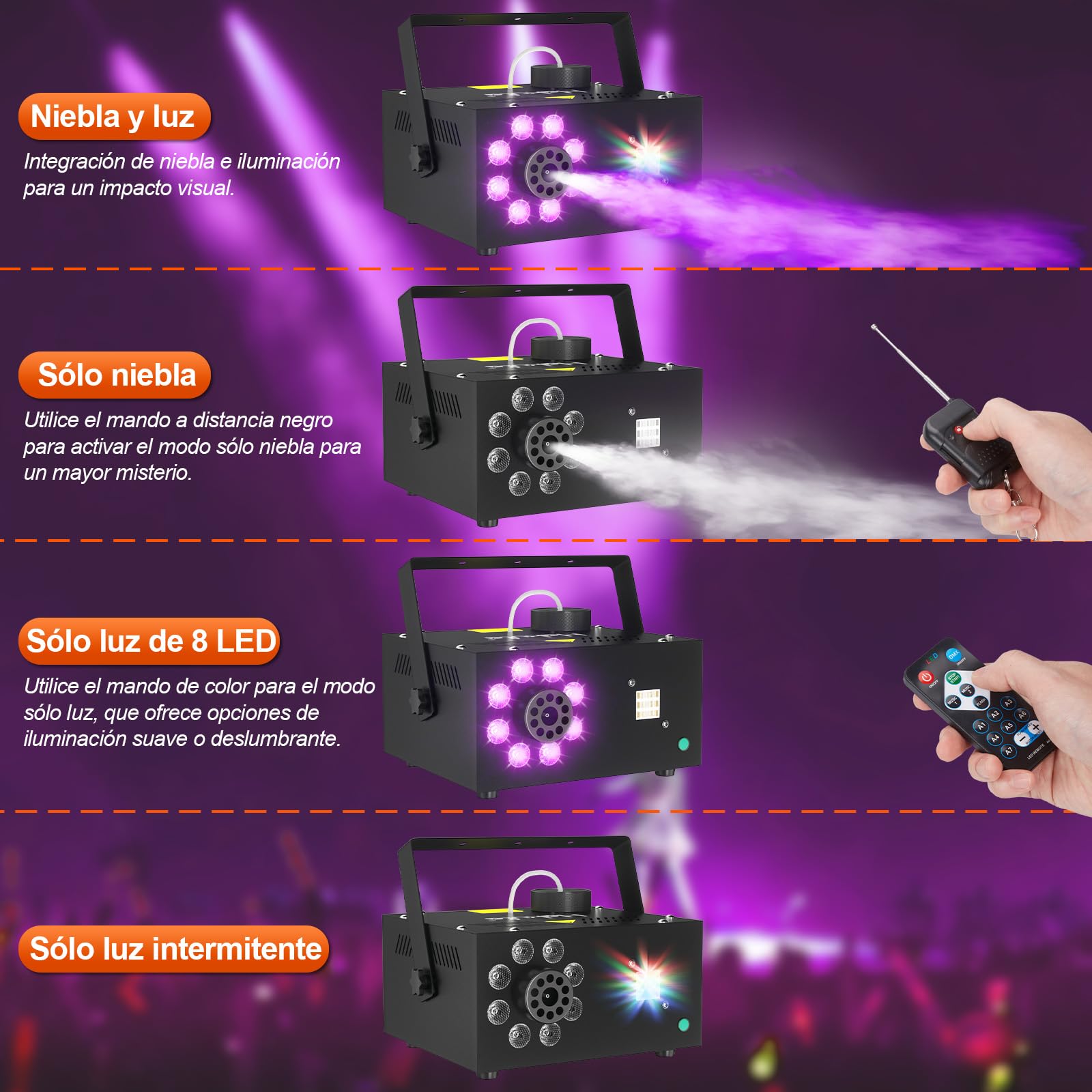 Hakuta Máquina de Humo con 13 Colores, 500W 2000CFM Máquina de Niebla para Fiestas con 2 Mandos a Distancia - Para Bodas, Halloween y Escenarios