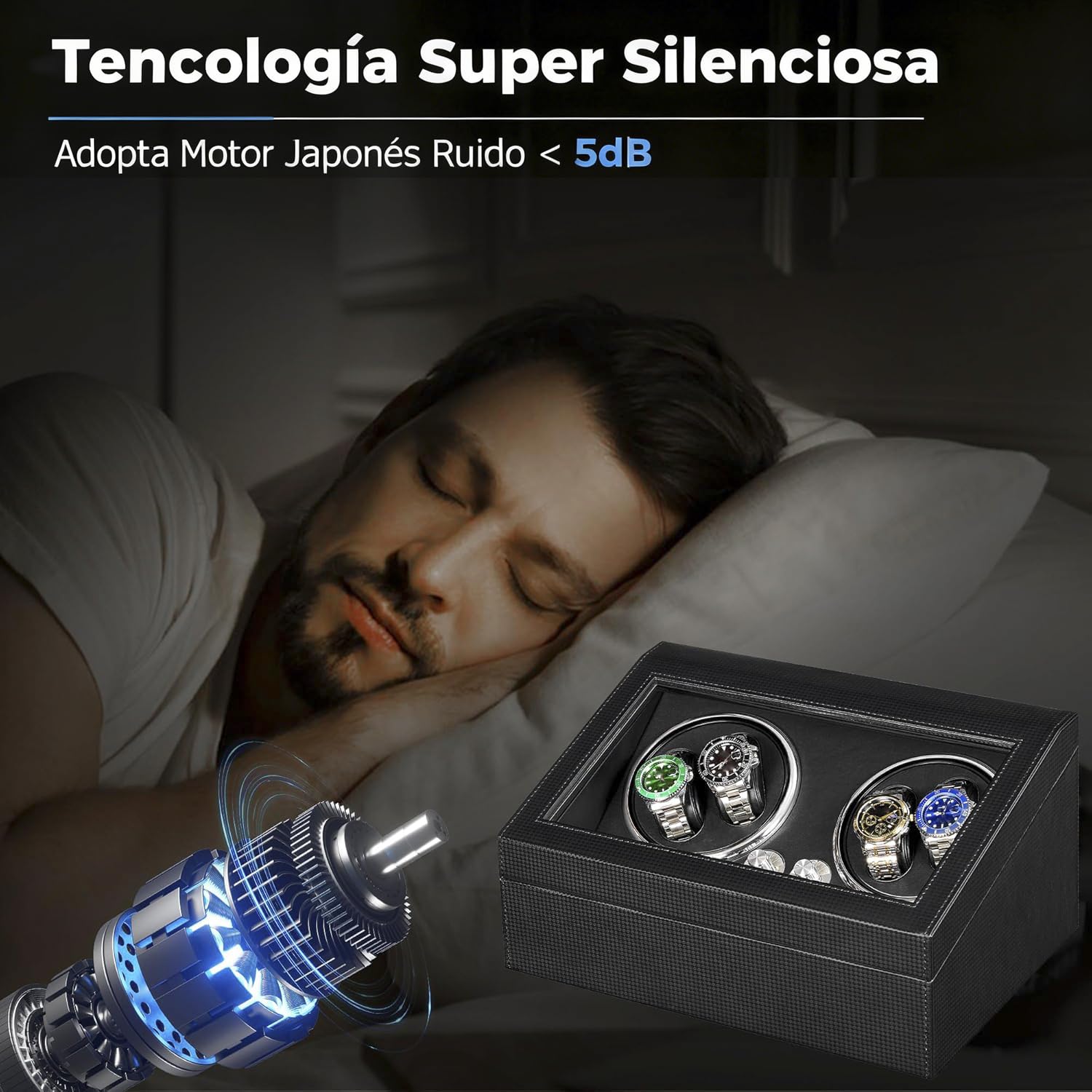 ANWBROAD 4 Bobinadoras de Reloj + 6 Unidades de Memoria Adicionales, Pivote de Reloj Automático, 4 Modos con Enrollador Automático Mabuchi súper Silencioso JWW002F
