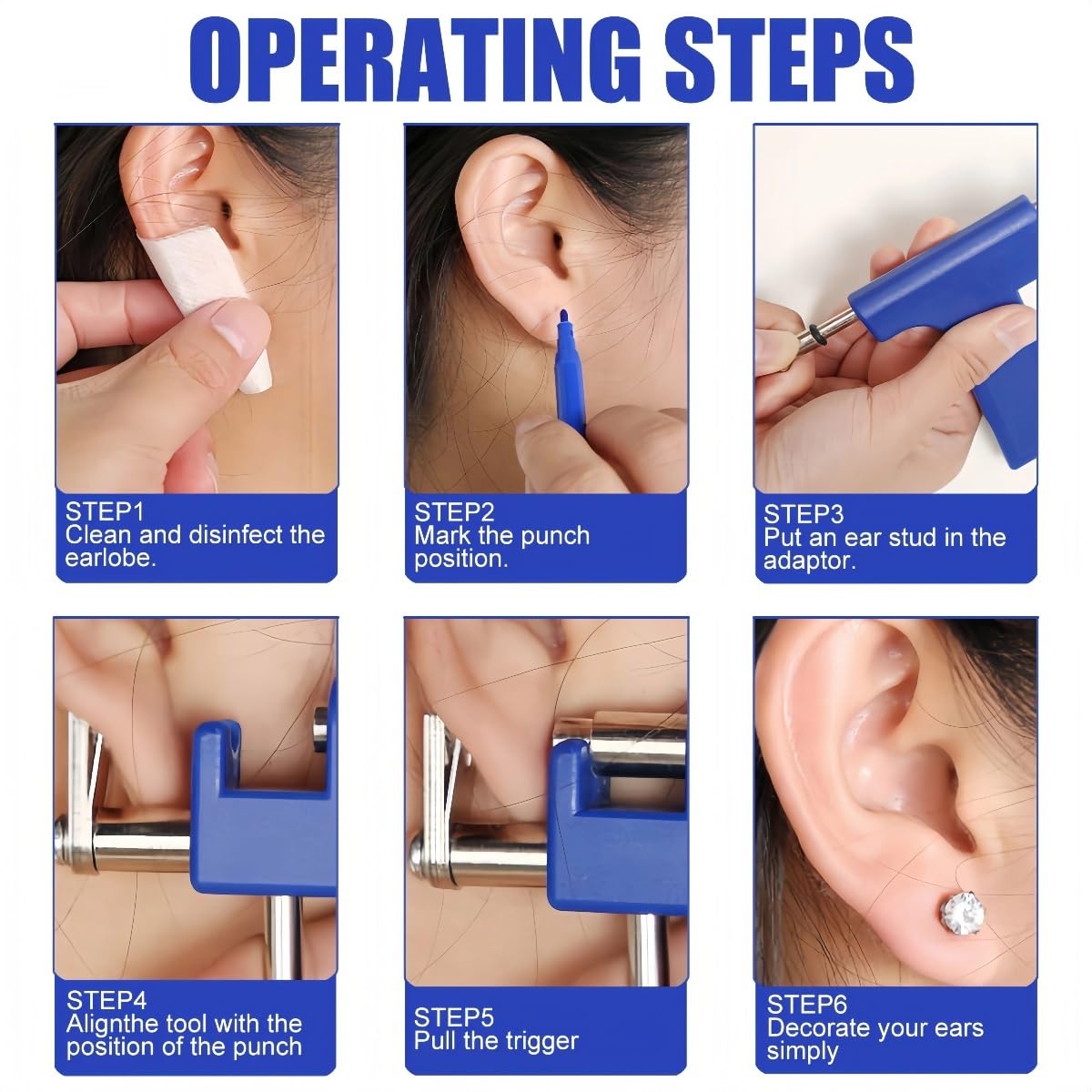 Pistola Piercing Oreja Juego 98 Pendientes Botón Redondos Puntas Orejas Labios Nariz Cuerpo Lengua Ombligo