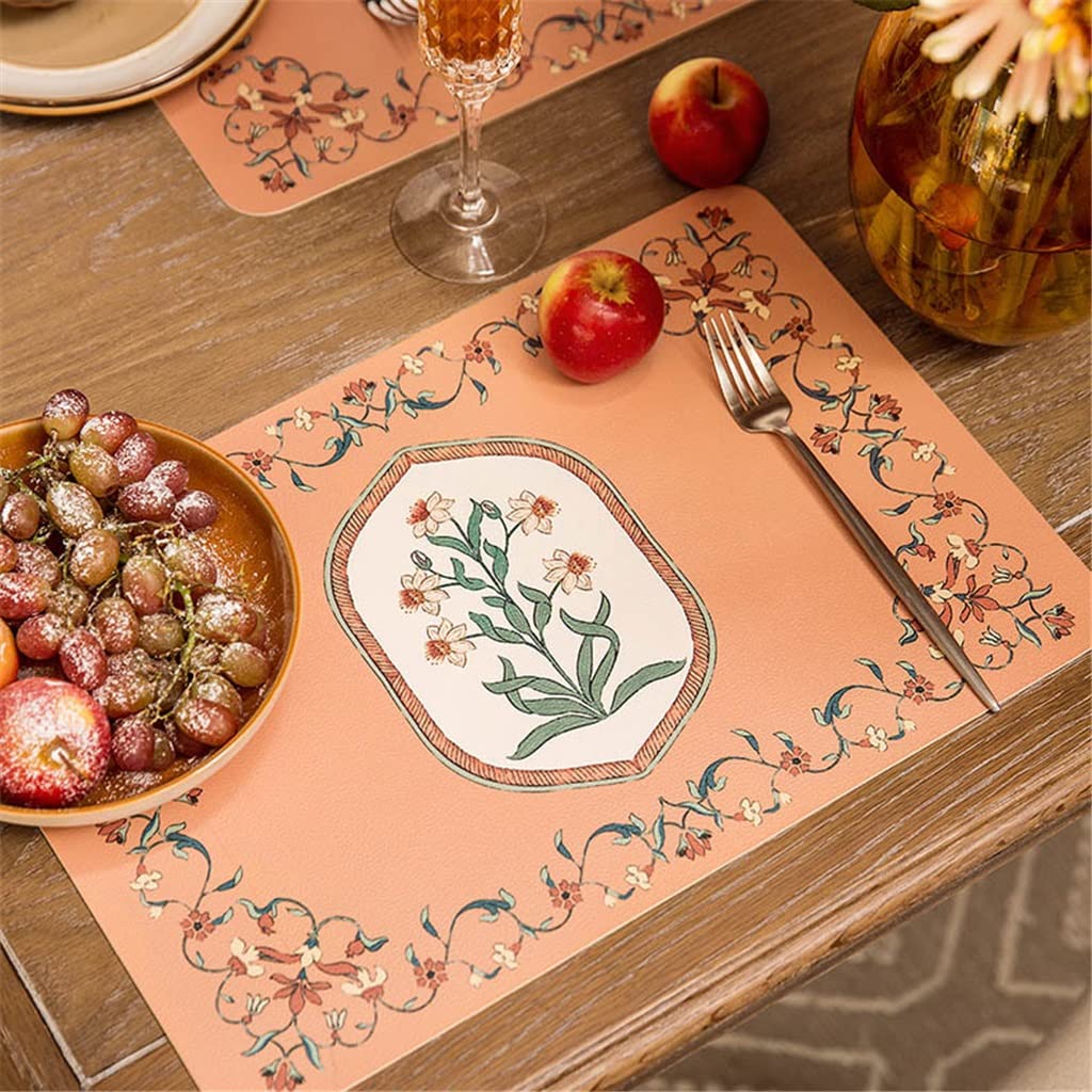 2 pièces en Cuir Tapis de Table de Cuisine Fleur Romantique napperons de Nourriture Tapis d'isolation Thermique décor à la Maison (A 30 * 45cm)