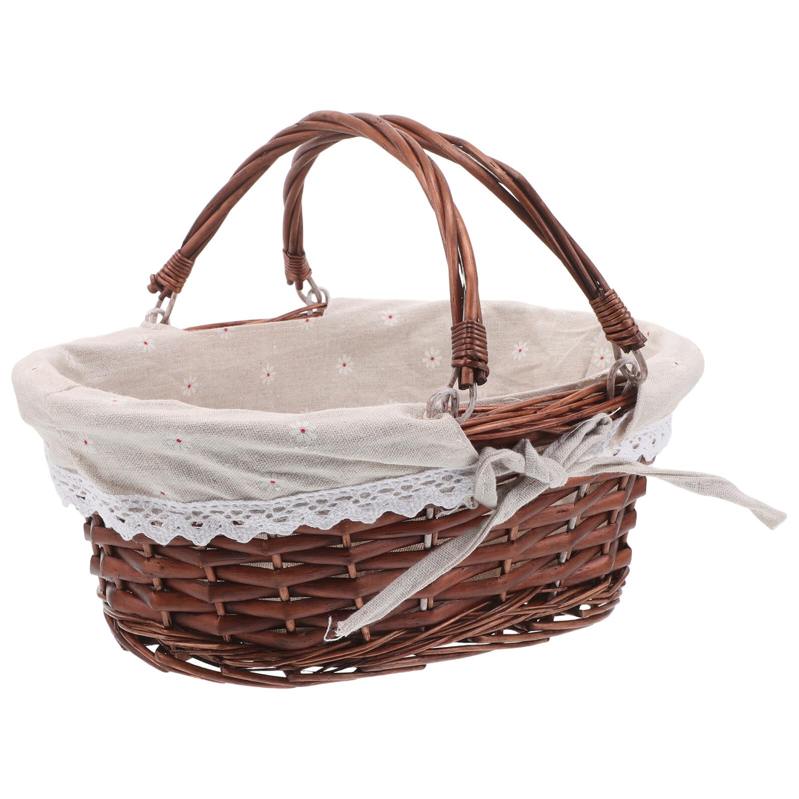 Cesta de Picnic Ovalada Tejida de Ratán con Asa, Adecuado para Almacenamiento de Frutas y Utensilios en Actividades al Aire Libre