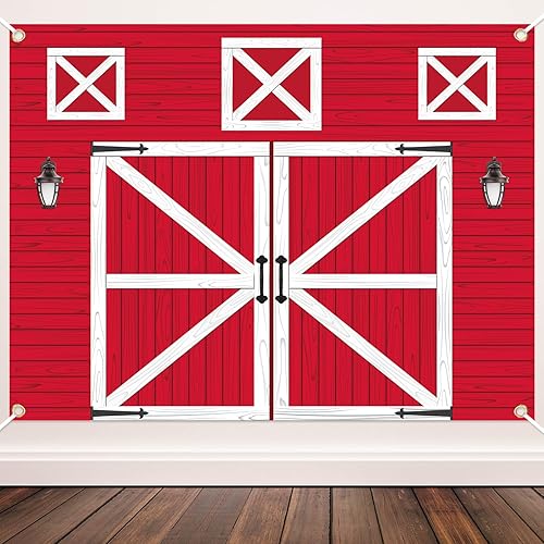 Tranqun Telón de fondo rojo de 7 x 5 pies para puerta de granero de otoño, decoración de fiesta de granja, fondo de fotografía rústica occidental,