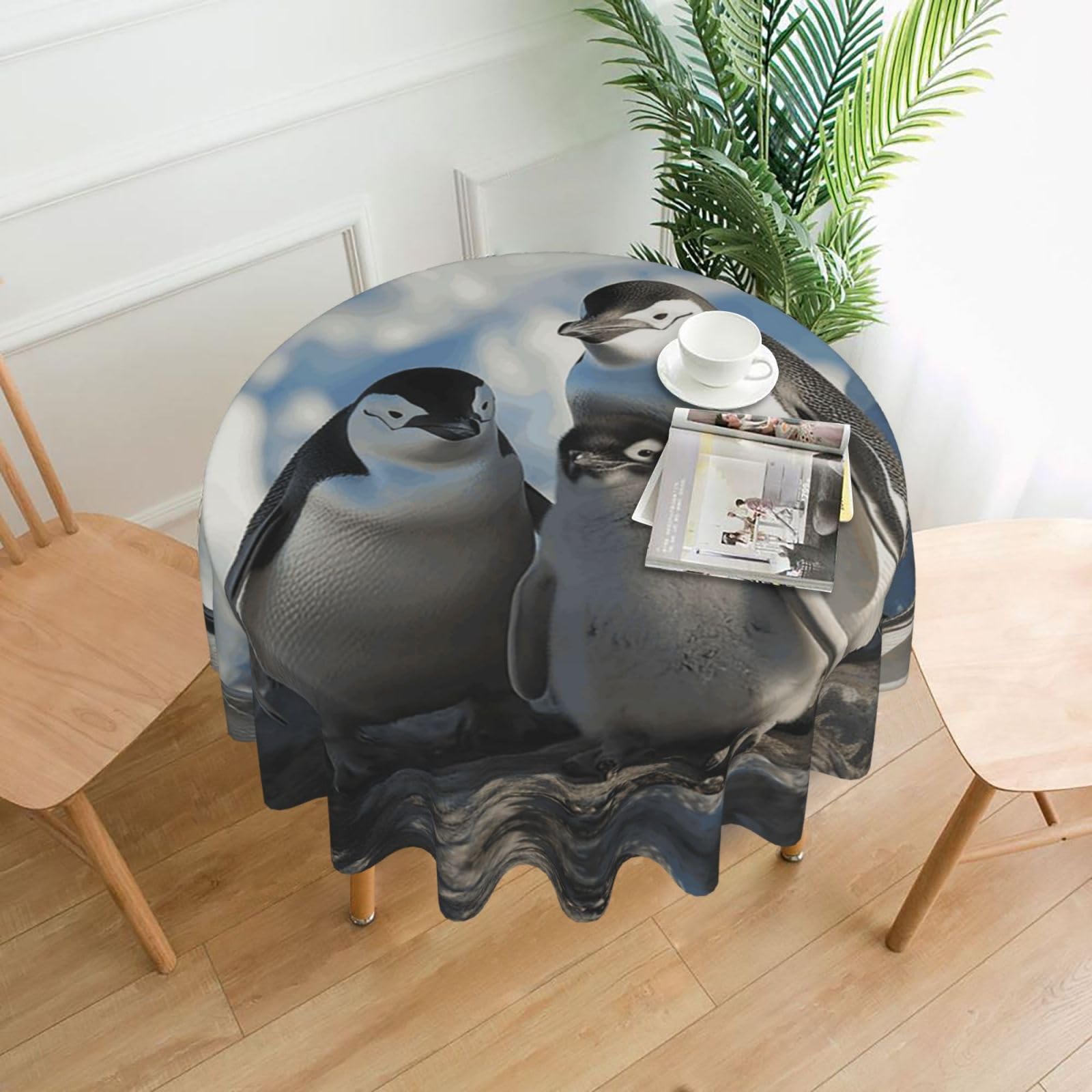 QMKFWT Penguin Family Printed Round Tablecloth,Dust-Proof Wrinkle Resistant Table Cover Washable Polyester Table Cloth for Kitchen Dining Room Farmhouse Picnic Indoor Outdoor(Round 60 Inch)