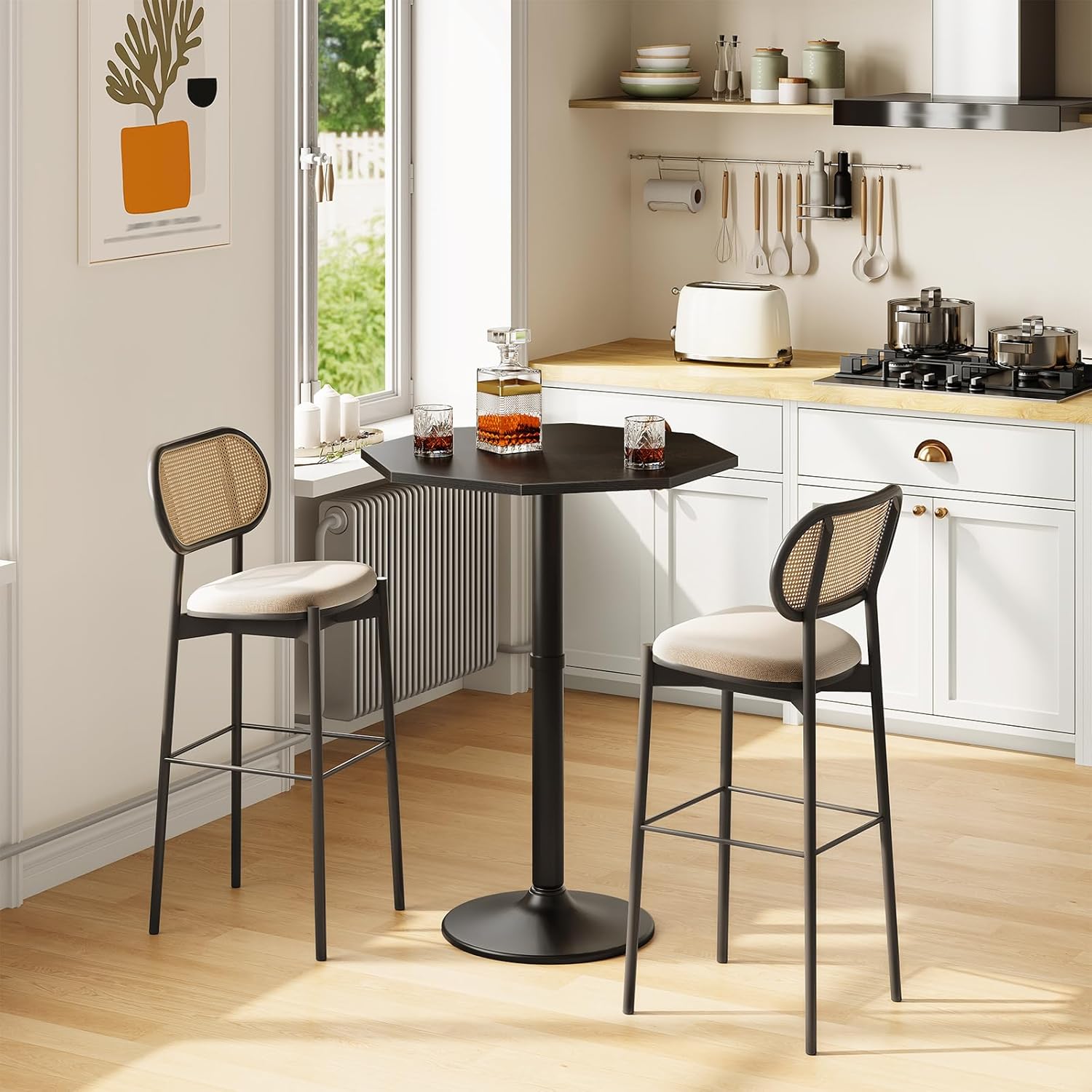 hoobro black bar table, modern pub table with sturdy metal base, octagonal bar height cocktail table, for kitchen, living room, small spaces, black bk98bt01