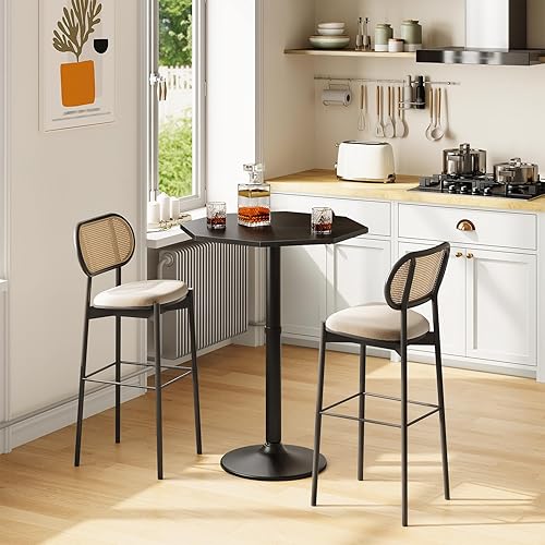 Miniatura 2 de HOOBRO Mesa de bar negra, mesa de pub moderna con base de metal resistente, mesa de cóctel octogonal de altura de barra, para cocina, sala de estar,