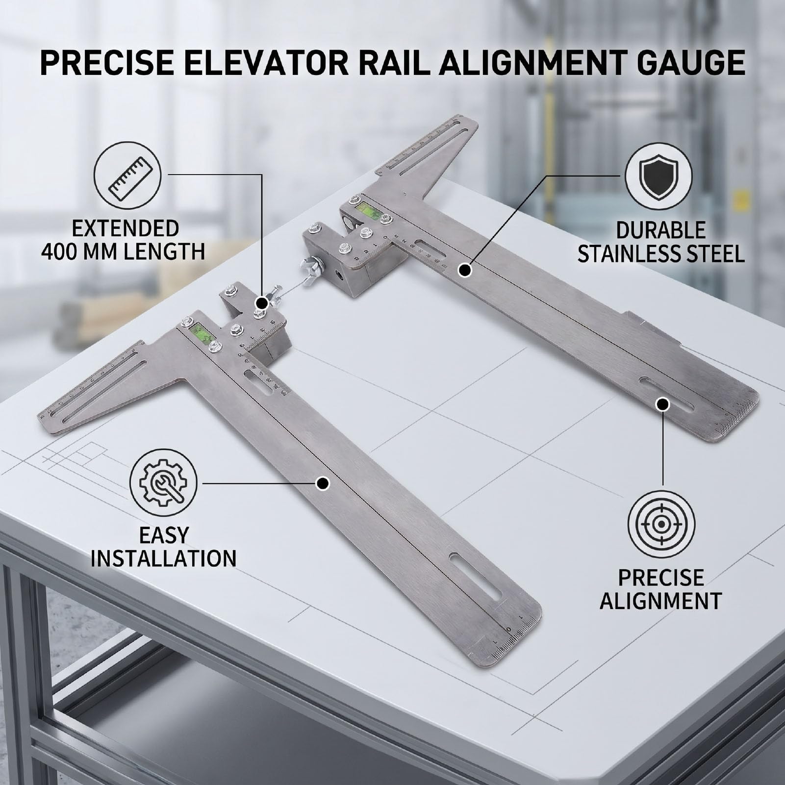 ViaGasaFamido Herramienta de Alineación de Riel Guía de Elevador de Precisión de 400 Mm para Construcción y Talleres Acero Inoxidable Duradero 12 Piezas
