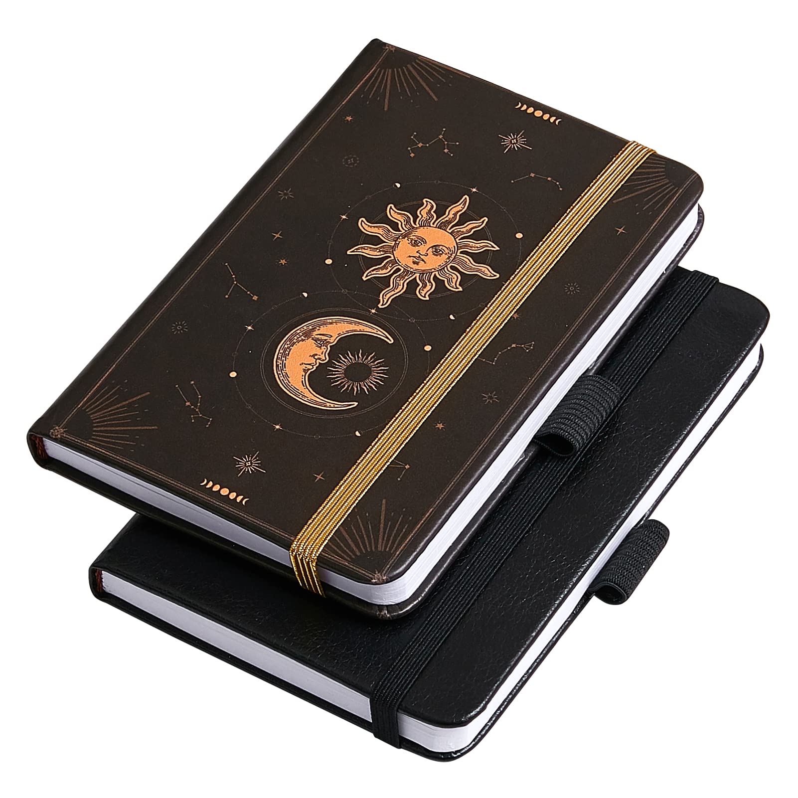 ICOSY 2 Pack Pocket Notebook Mini Notebooks 3.5" x 5.5", Sun Moon Small Notepad Journal with Total 288 Ruled Pages, 100 GSM Thick Paper, Hardcover Leather Journal Notebooks for work