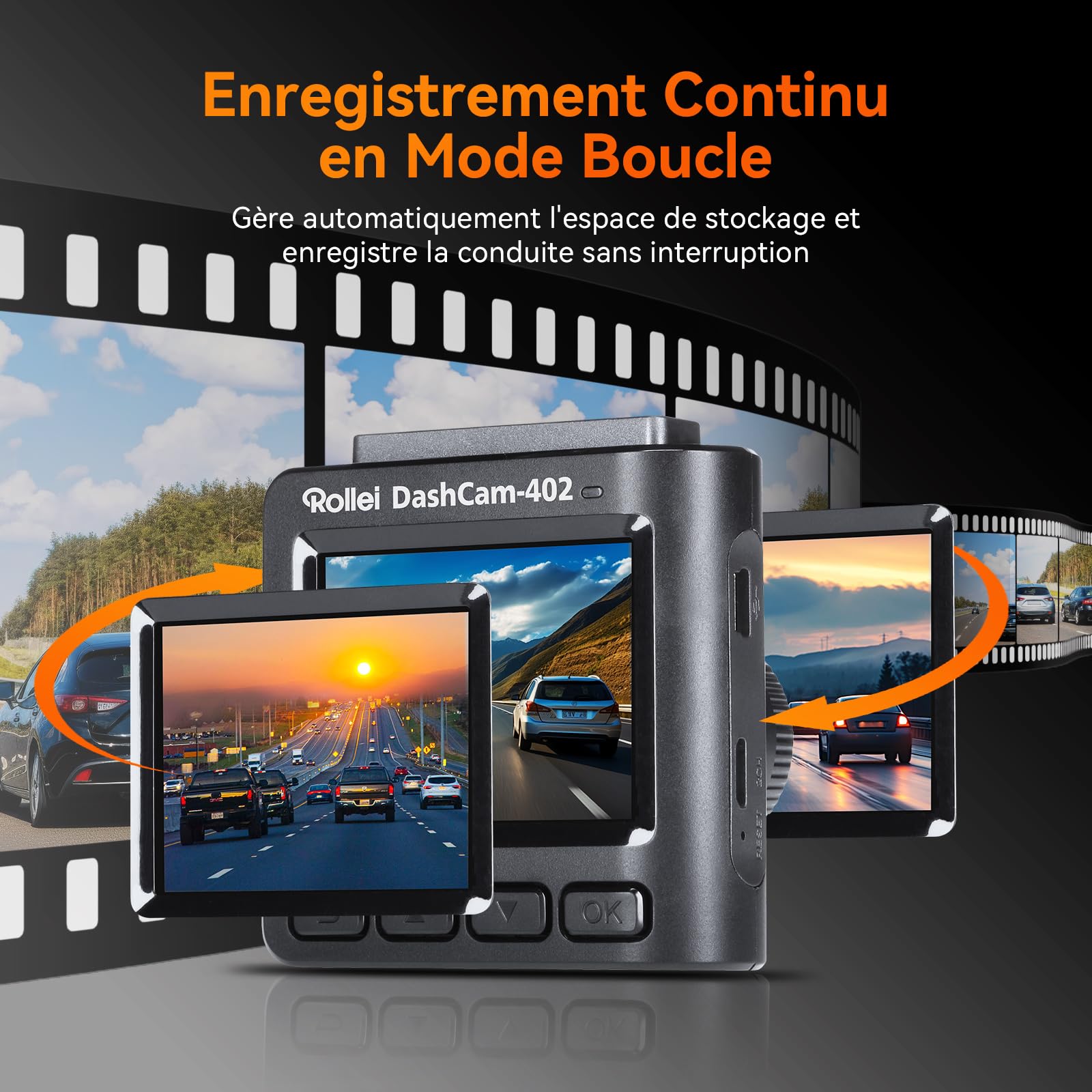 Dashcam Voiture, Rollei Dash Cam Voiture Avant 402 avec G-Capteur Enregistrement en Boucle Caméra Embarquée Voiture avec Mode Stationnement HD 1080P Résolution Grand angle 130° Dashcam-Dash-Cam-Caméra