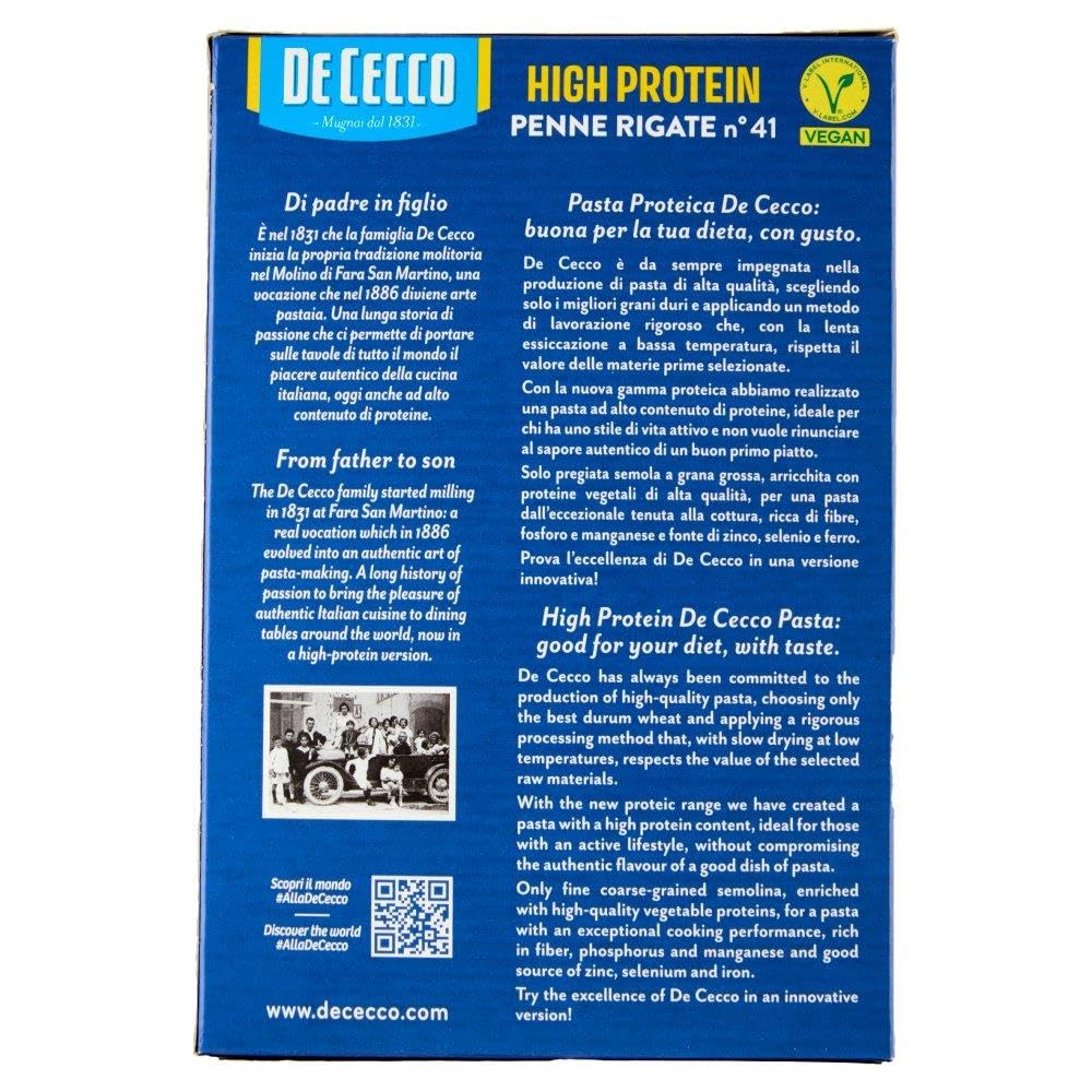 Italian Gourmet Pasta Penne Rigate Nr. 41 High Protein Nudeln 12 x 400g | Semola proteica selezionata, trafila ruvida; eiweißreich, al dente und, Gesamtnettogewicht 4,8 kg + Kostenlos Polpa 400g