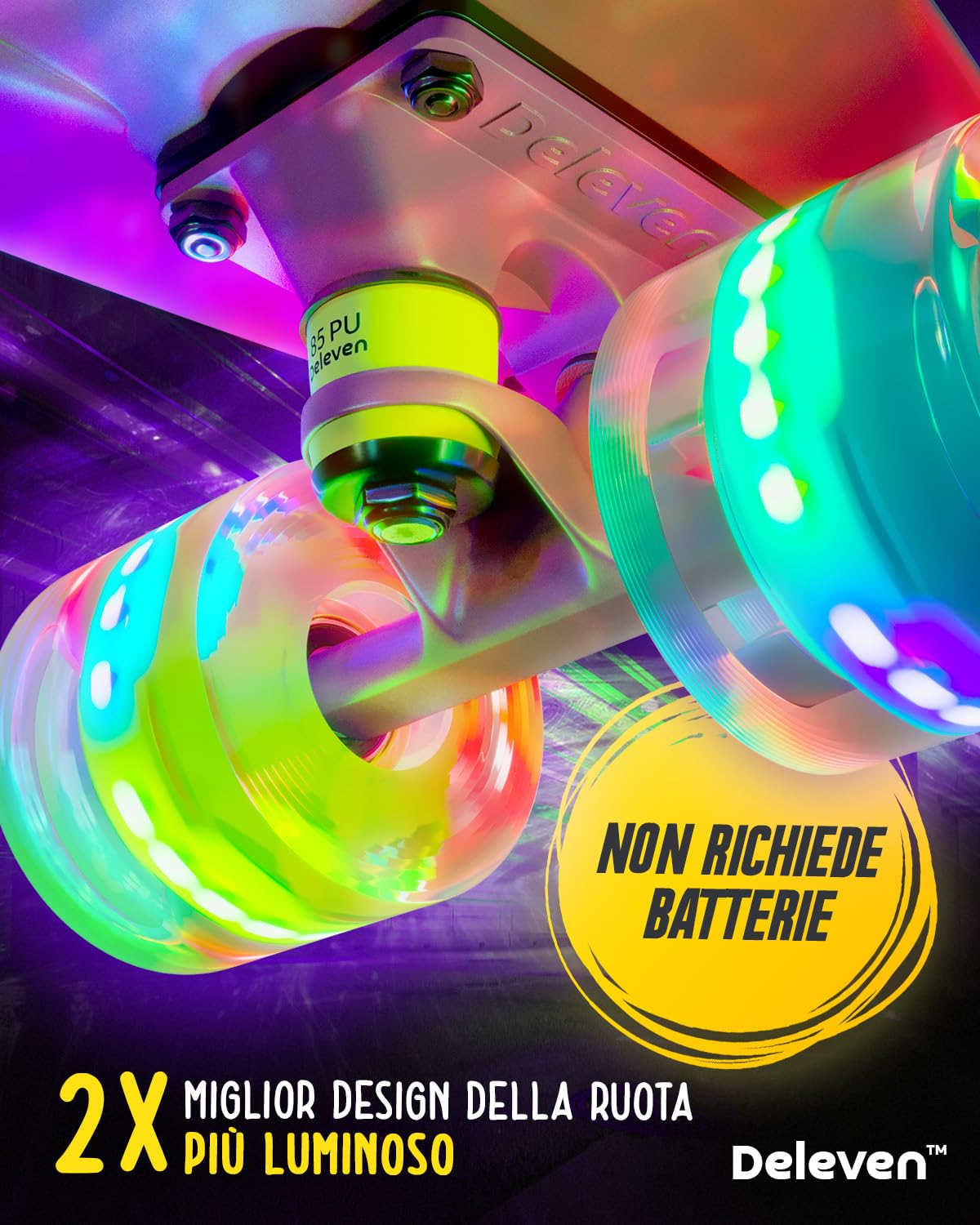 Deleven Skateboard 56cm con Ruote LED, Tool per Skate e Cuscinetti Abec 7 - Per Bambini Principianti Ragazze Ragazzi Adolescenti Adulti