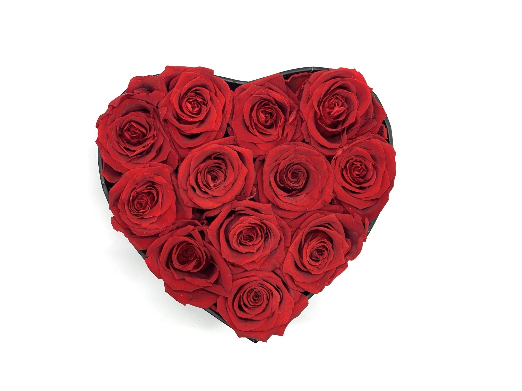12 Rosas Rojas preservadas en Caja Regalo Corazón Negra Día de la Madre - Rosas eternas San Valentín - Flores preservadas rojas