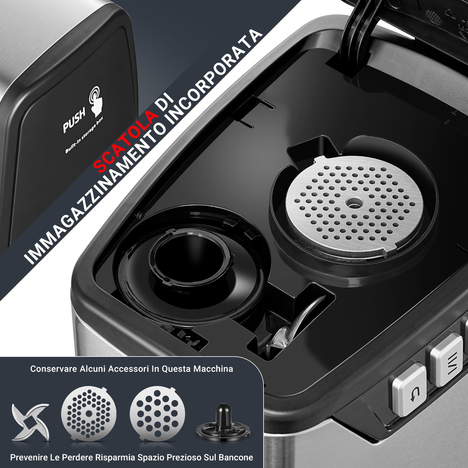 AAOBOSI #12 Tritacarne, [3000W Max], tritacarne elettrico a 3 velocità per uso intensivo: 2 lame, 4 piastre, 3 riempitori per salsicce, kit per Kibbe, pinza per carne, pressa per hamburger, Argento