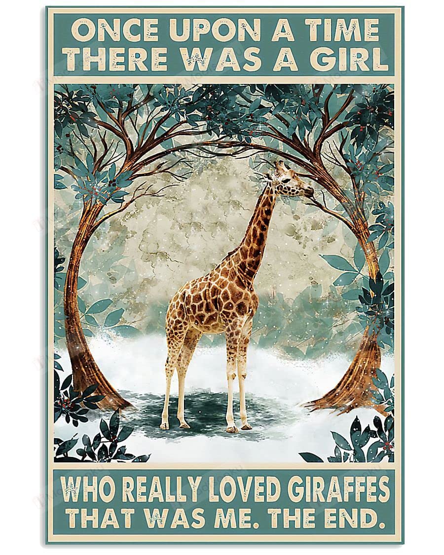 AZOLID Giraffe Once Upon A Time There Was A Girl Who Really Loved Giraffes Vintage Tin Signs Wall Decor Art Retro Home Bathroom Wall Decor 30X20CM