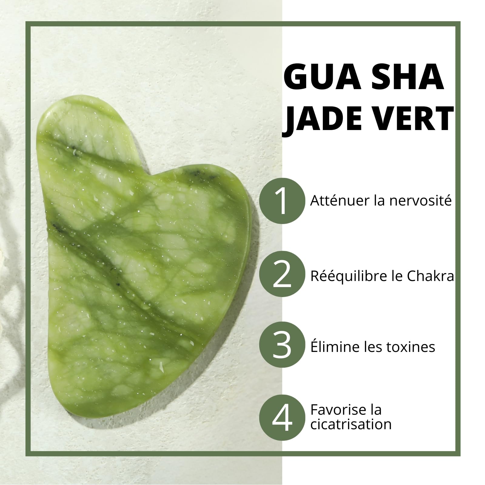 Sun & Sia MASS21-GS.V - 1 Gua Sha z zielonego kamienia jadeitowego + pokrowiec - kosmetyki i pielęgnacja twarzy - 1 Gua Sha i 1 pokrowiec