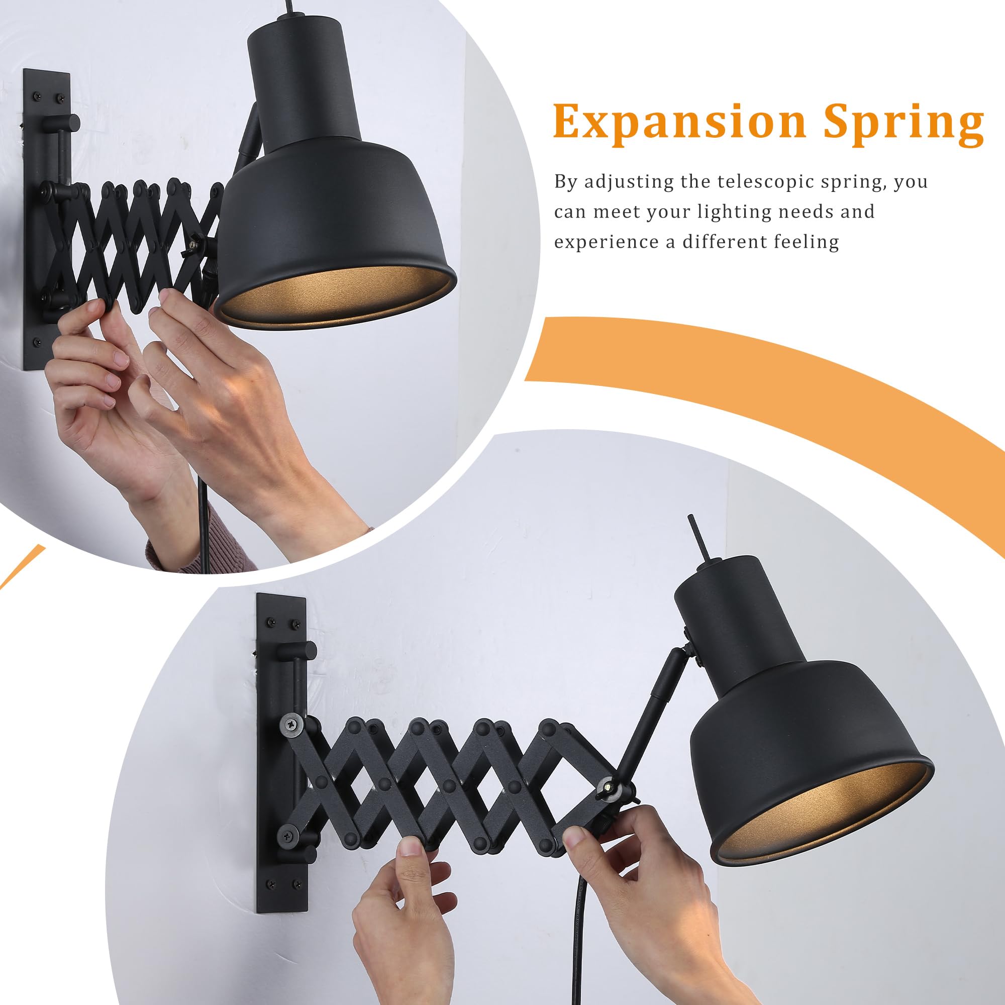 SUNLLOK Vintage Black Swivel Arm Wall Light, Contemporary Extended Plug-In LED Pendant Lamp, Wall Spotlight, Modern Inner E27 Base Wall Lights - View #4