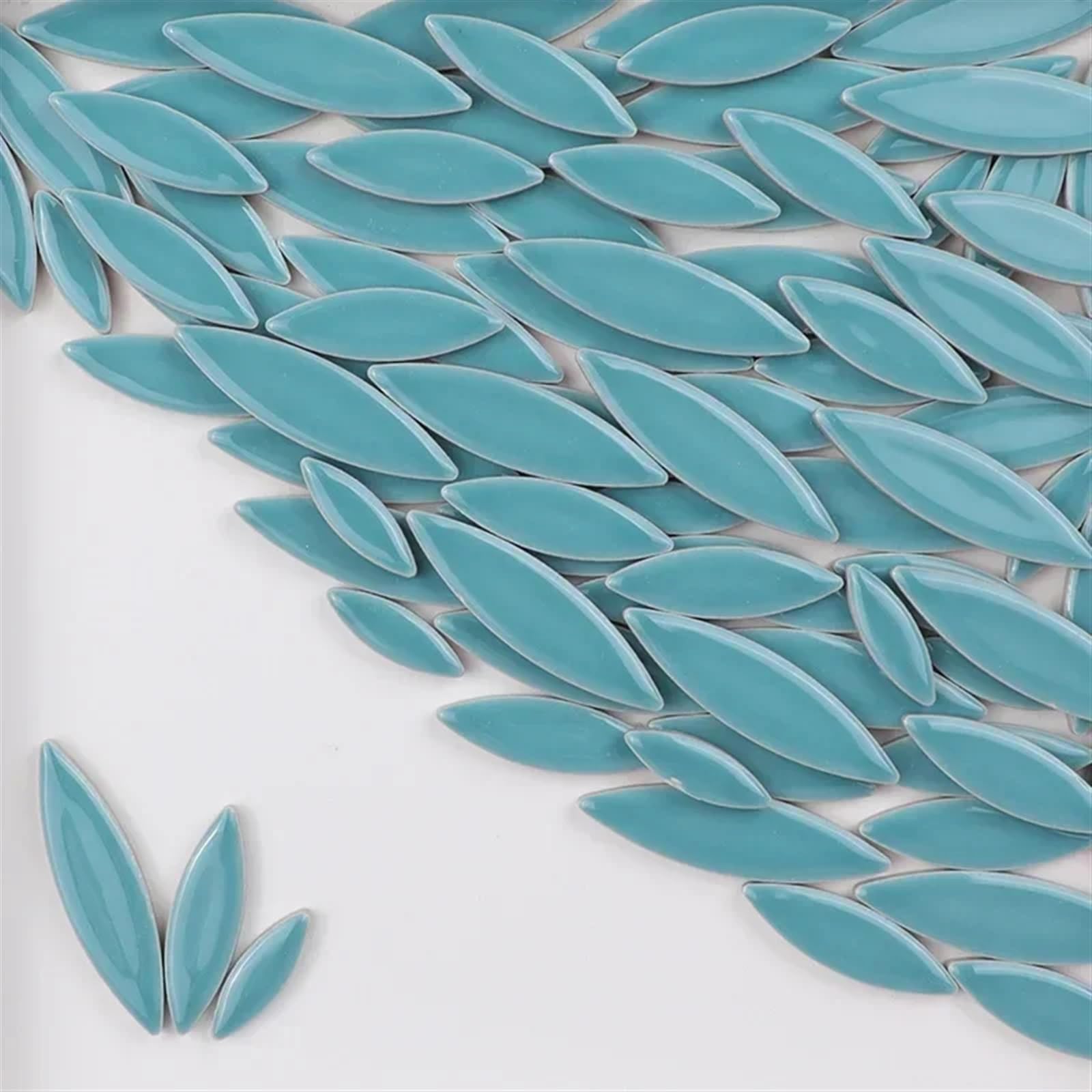 Mosaic Squares 100g/3.5oz Ceramic Willow Leaves Mosaic Tiles DIY Porcelain Leaf-Shape Tile 3-Sizes-Mix 4mm/0.15in Thickness Lanceolate Tiles Mosaic Kits(Peacock Blue)