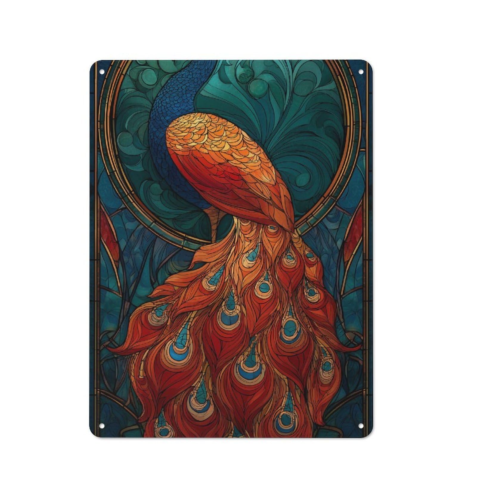 Junmoney Stained Glass Peacock Loft Style Metal Wall Art Sign 40X30cm Featuring Urban Room Decor For Loft, Studio, Office Or Creative Room