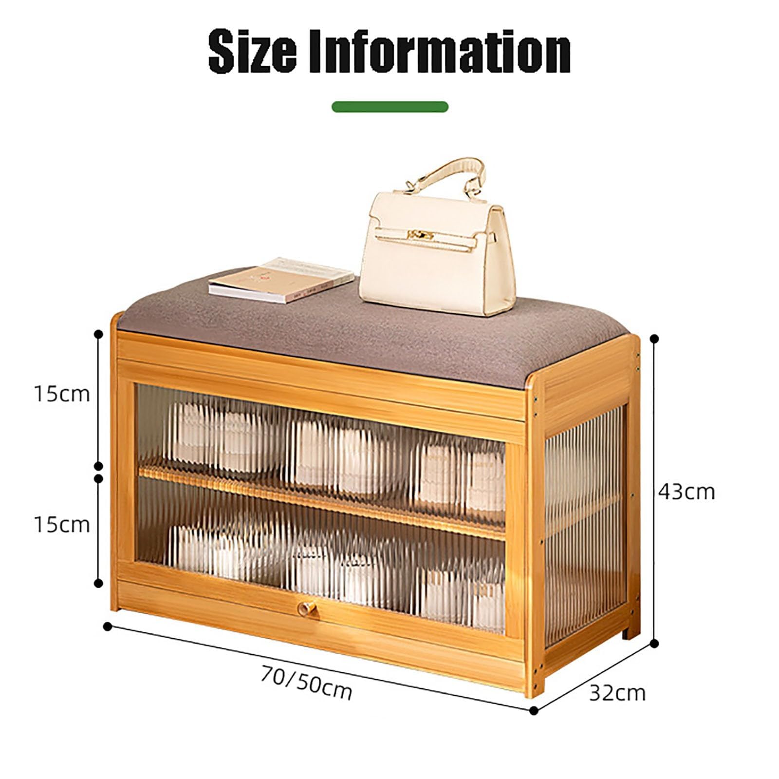 AVSMGP Banco Zapatero De Bambú con Puerta De Cristal Armario Zapatero Creativo - Zapatero De 2 Niveles - Ahorra Espacio En El Dormitorio,Aula,Comedor Y El Garaje,A,70 * 32 * 43CM