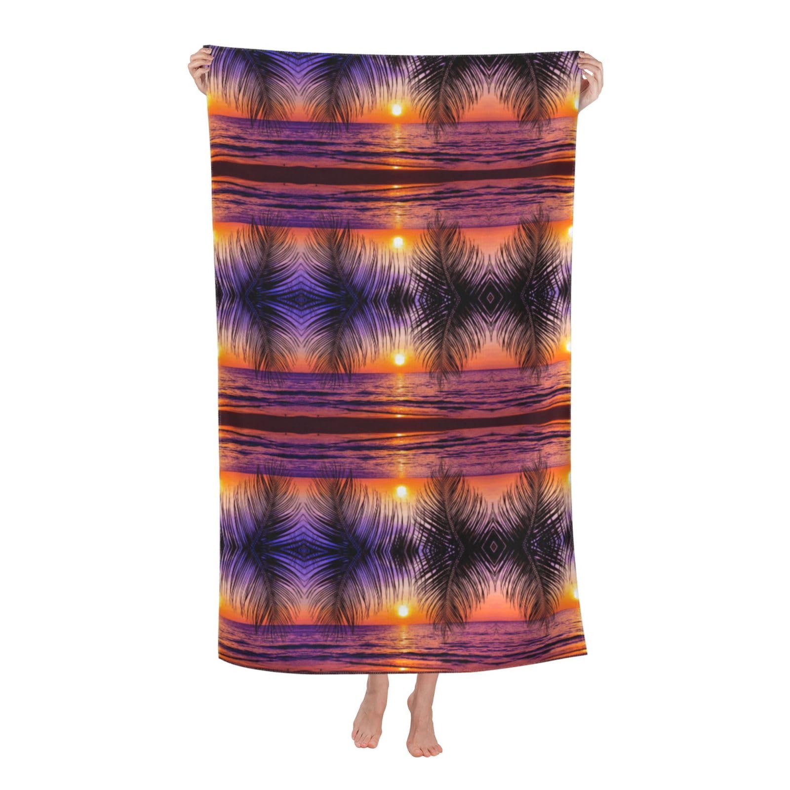 CHAbu Sunset Ocean With Tropical Palm Trees Twilight Scenery Adult Beach Towels Microfibre Quick Dry Lightweight Beach Travel Swimming Camping Yoga Fitness