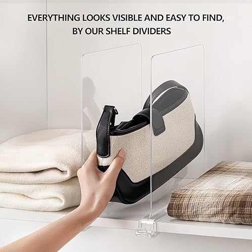 Miniatura 6 de Paquete de 6 separadores de estantes transparentes de 12 pulgadas versión extra alta para organización, estantes verticales de acrílico para