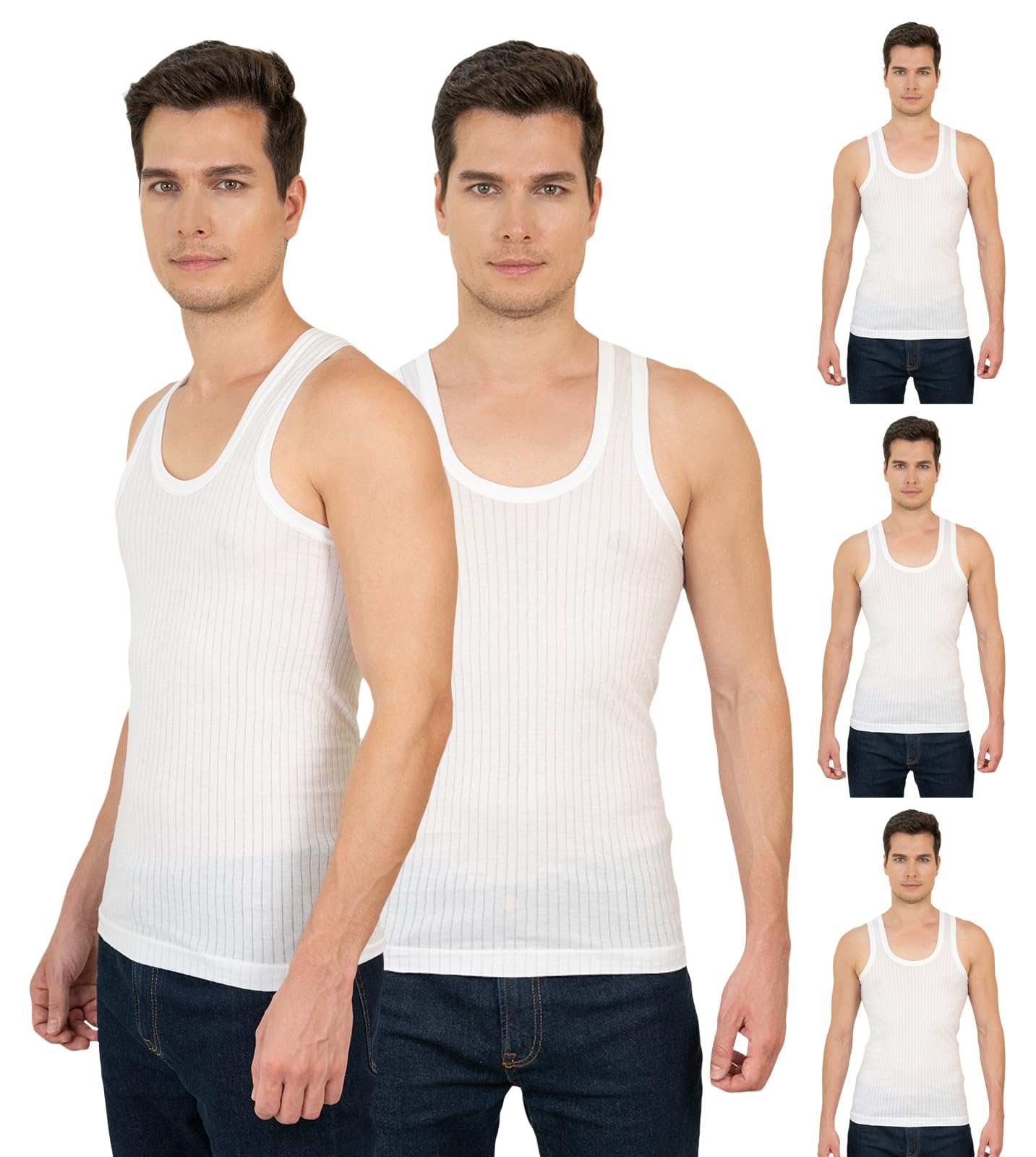 Men's Pack of 5 White Premium Cotton Round Neck Vest