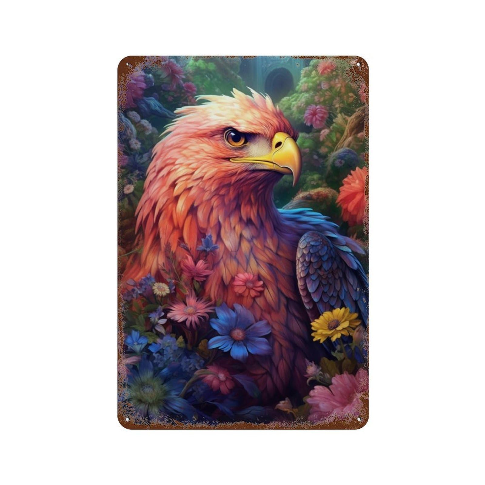 Garage Style Fantasy Eagle in Flowers Vintage Metal Tin Sign 11.8"x7.9", Industrial Home Decor for Bar And Workshop