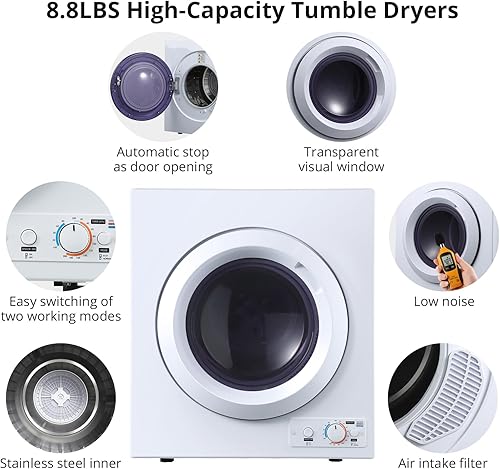 Miniatura 3 de SXYCMY Secadora de ropa, secadora de ropa portátil que seca hasta 13.2 libras, secadora de ropa compacta, 3.5 pies cúbicos de carga frontal,