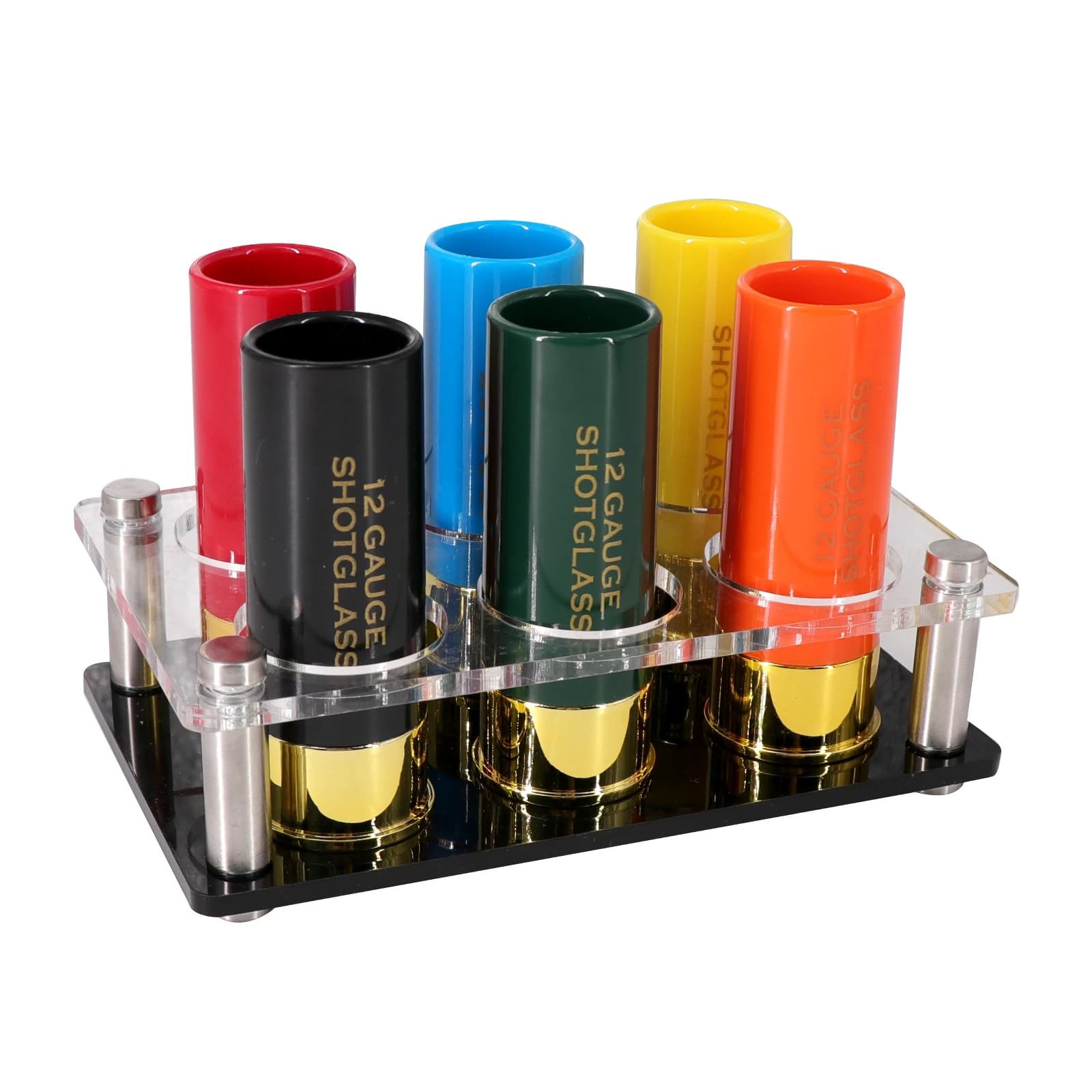 HUNTPAL 12 Gauge Shotgun Shell Shot Glass Set of 6 Red Shot Glasses with Acrylic Tray Holder Gift Box Blessing Cards, Cool Novelty Funny Gift Set Bar Party Decoration for Men Hunter Shooter