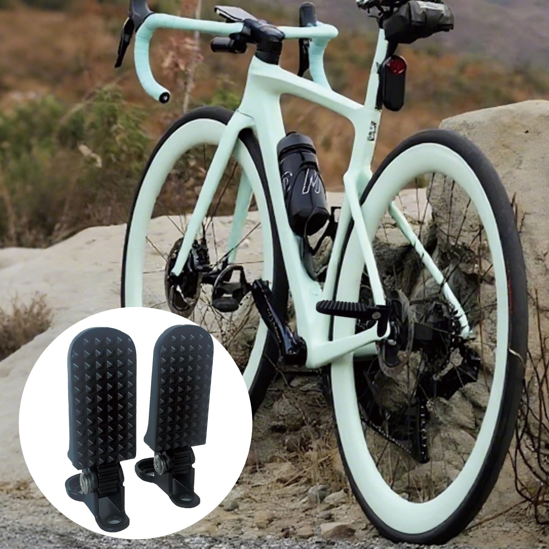 2PCS Foldable Bike Pegs – Round Hole Rear Pedals for E-Bike, Mountain Bike & Folding Bicycle – Non-Slip, Durable & Space-Saving
