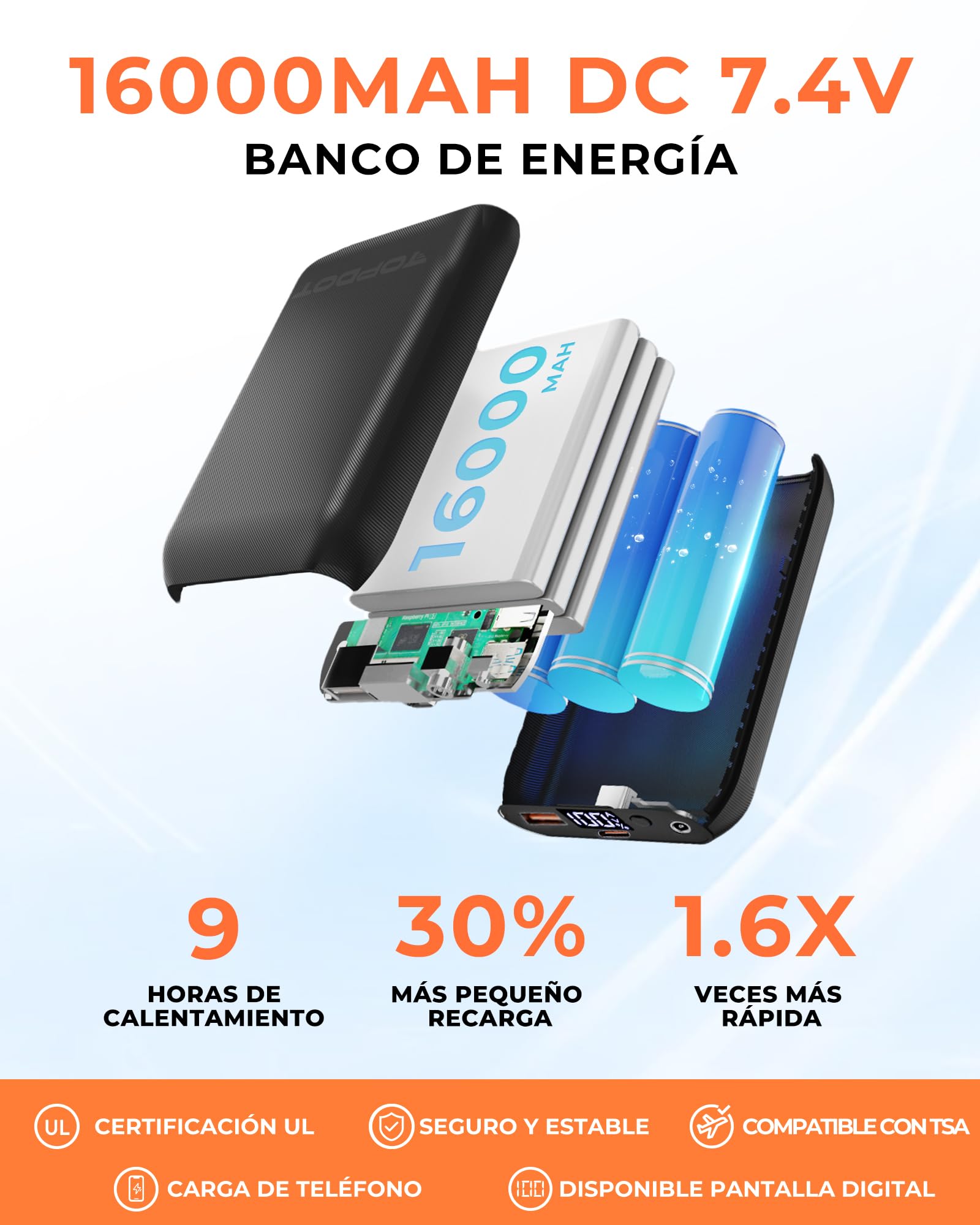 Topdot Polar Chaleco Calefactable Mujer, Chaleco Térmico con Batería de 7.4V 16000mAh,10 Zonas de Calentamiento con 3 Temperaturas,Forro Lana Chaleco Calefactable Ligero para exteriores