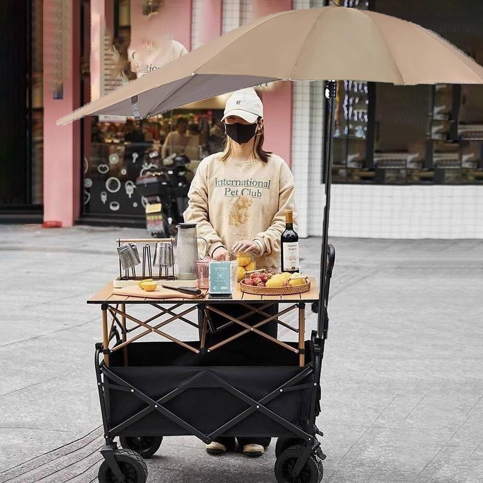 Marktstand Verkaufsstand Zusammenklappbarer, Mobiler Imbisswagen auf Rädern, Tragbarer Verkaufsstand für Märkte, Veranstaltungen im Freien und Unternehmen, Faltbare(Table Width 89cm(35"))