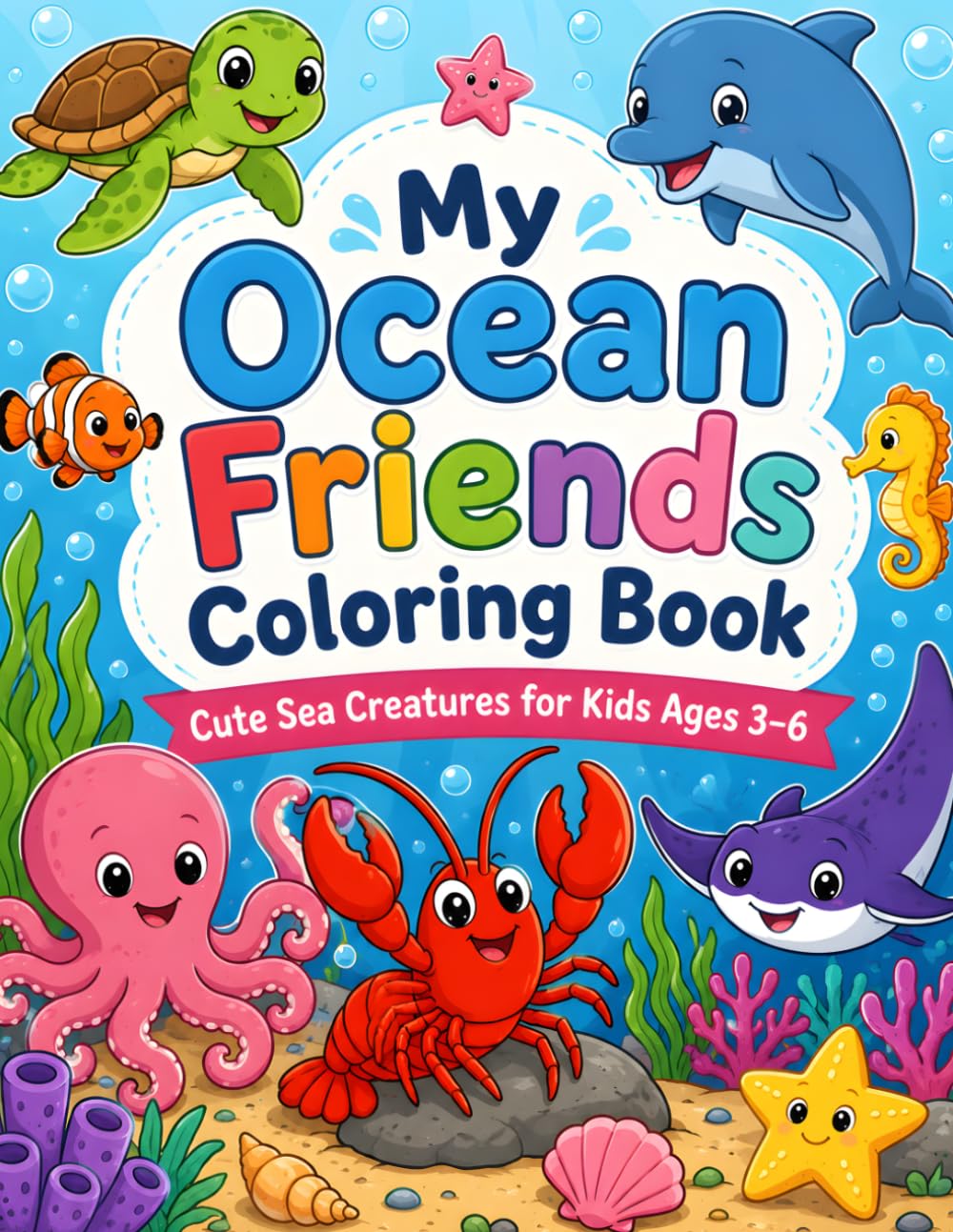 My Ocean Friends Coloring Book: Cute Sea Creatures for Kids Ages 3–6 | Easy and Fun Ocean Animal Coloring Pages for Preschoolers and Toddlers