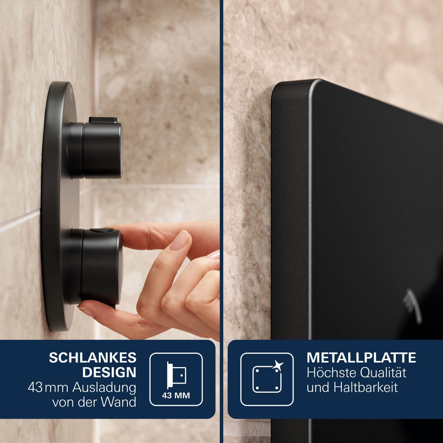 GROHE Grohtherm Smartcontrol, Duscharmatur Thermostat Unterputz (3 Absperrventile, ultraflaches Design, Wandrosette aus Metall, Fertigmontageset, ohne Rohbau-Set SmartBox) mattschwarz, 291262430