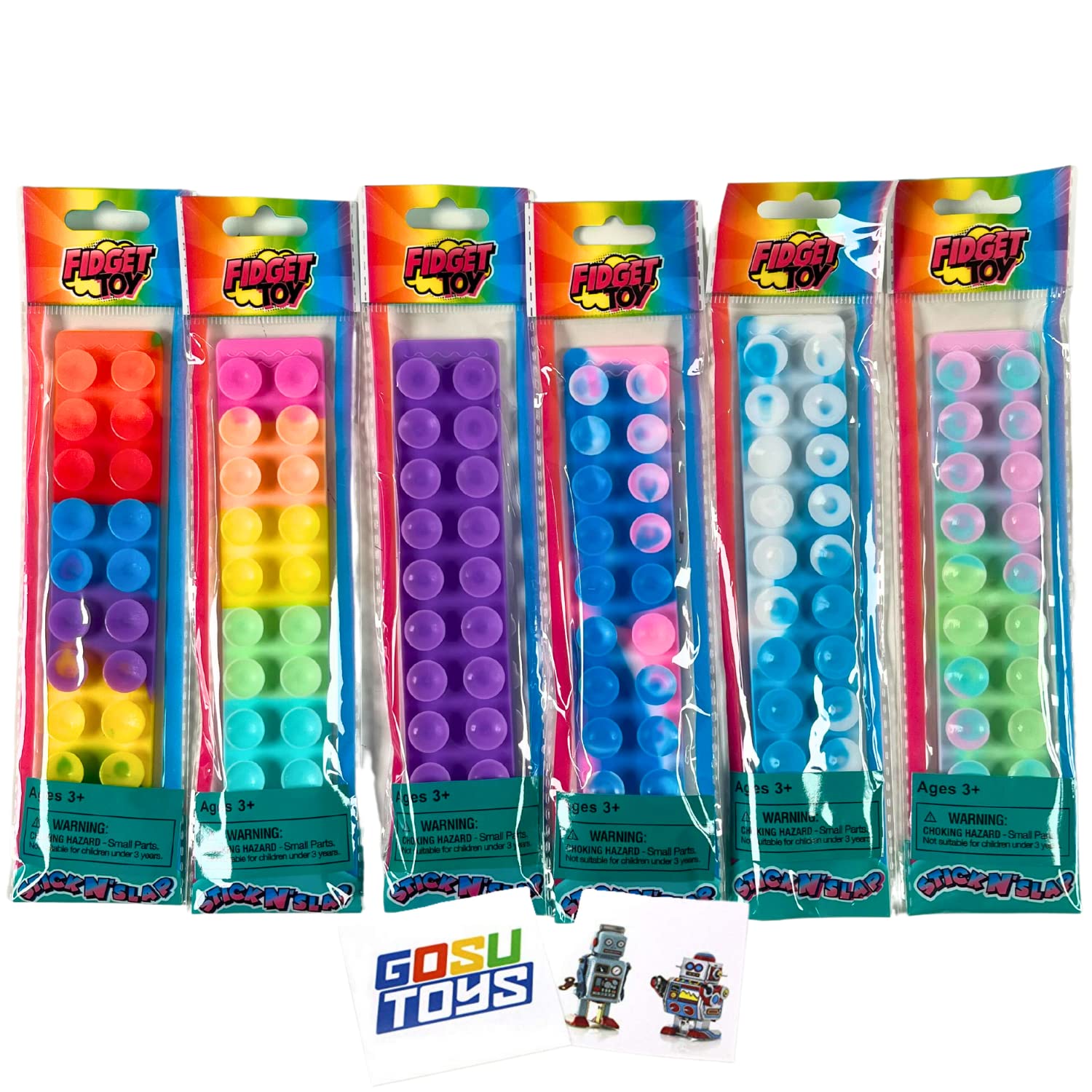 Fidget Toy Stick n' Slap (6 Pack Assorted) with 2 Gosutoys Stickers