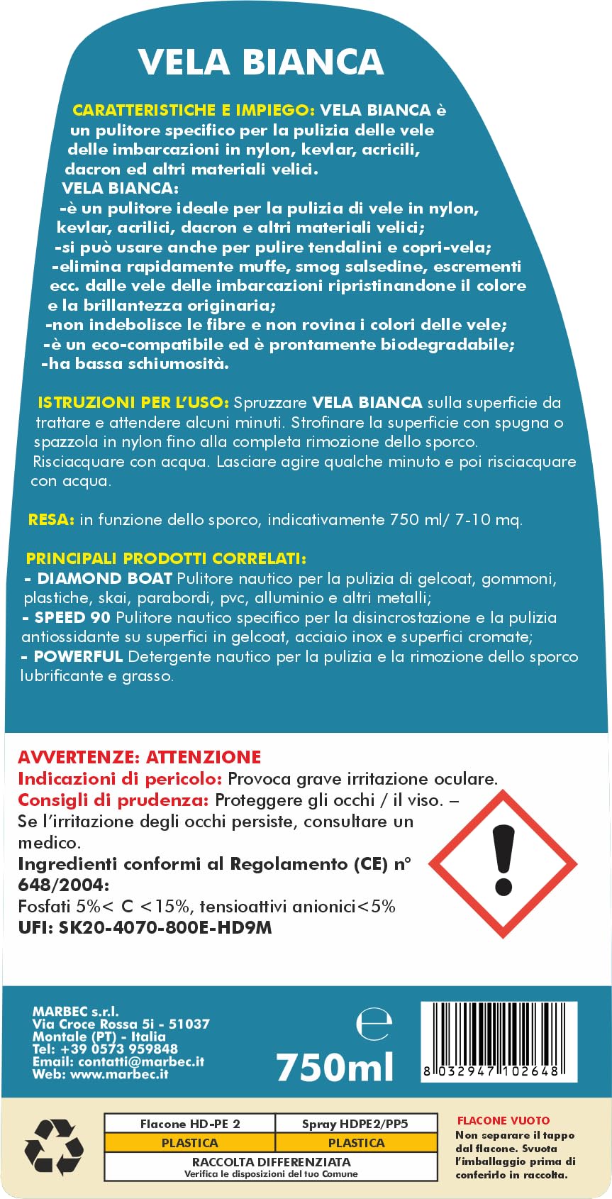 Marbec Vela Bianca Detergente smacchiante per Vele