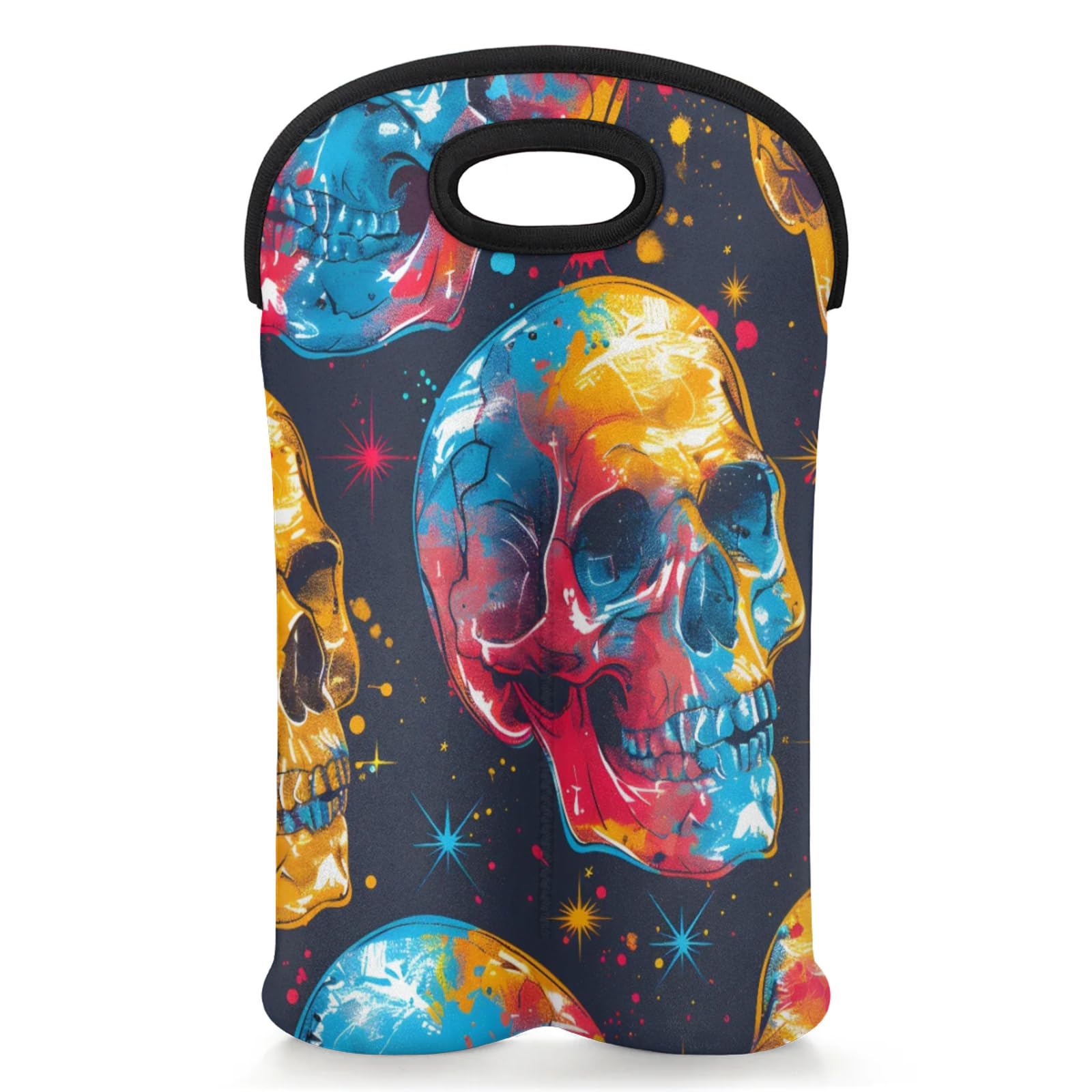 GzLeyigou 2 Bottles Bone Skull Wine Bag Sleeve Totes Neoprene Protective Wine Carrier Bag for Wine,Water, Champagne, Beer, Baby Bottles,Gift 14.5 x 10 Inches