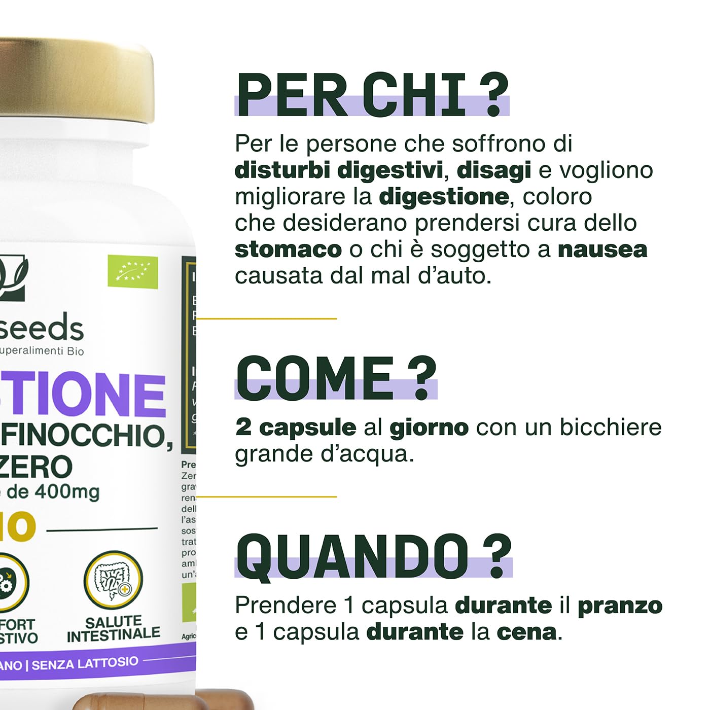 Digestione BIO | Comfort digestivo e salute dello stomaco | Liquirizia, Finocchio, Zenzero | Migliora la Digestione, riduce i Disturbi | 60 capsule da 400mg | Qualità superiore