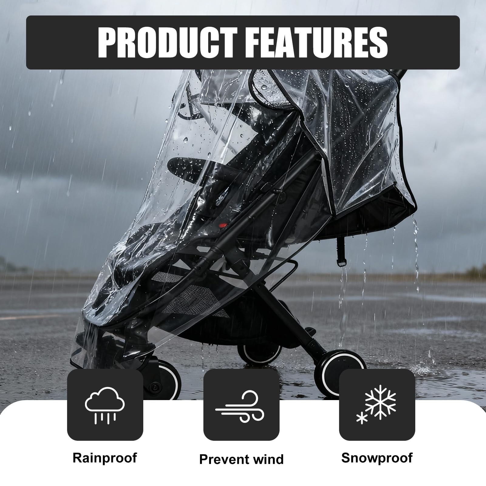 Plastico Lluvia Silla Paseo Universal,Plástico Lluvia Silla Paseo Universal,Material Ecológico de PVC Transparente y Sin Rayar - Protector Impermeable Transpirable para Lluvia, Viento