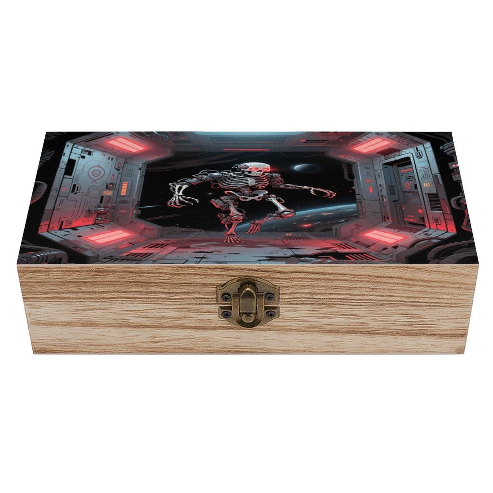 VstaDank Skull Wooden Storage Box Decorative Jewelry Case with Lids Exquisite Wood Box Letters Gifts Acacia Wood Boxes Fashion Wooden Keepsake Boxes for Men Women