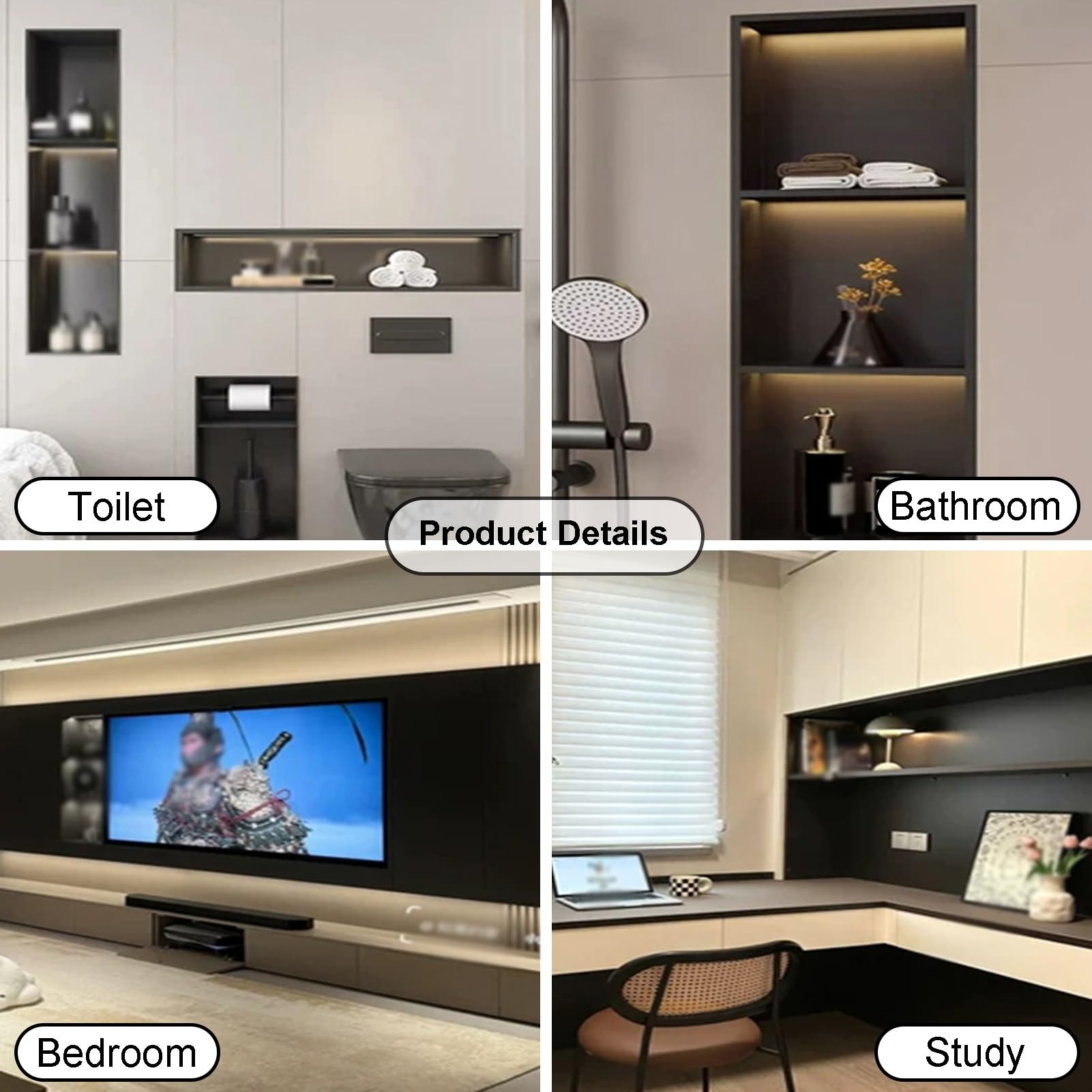 Estante de ducha empotrado, solución de almacenamiento de baño de acero inoxidable impermeable para espacio organizado en la pared
