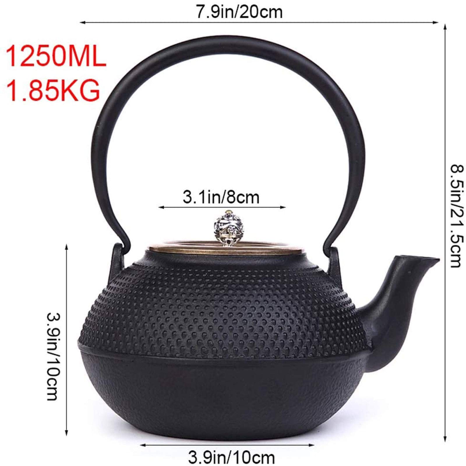 1250ml Teware Japanese Tetsubin Herbata Czajnik Cast Iron Hobnail Czajnik Z Mosiężnym Pokryciem Srebrny Przycisk, Dla Luźnej Herbaty Liściowej, Czarny
