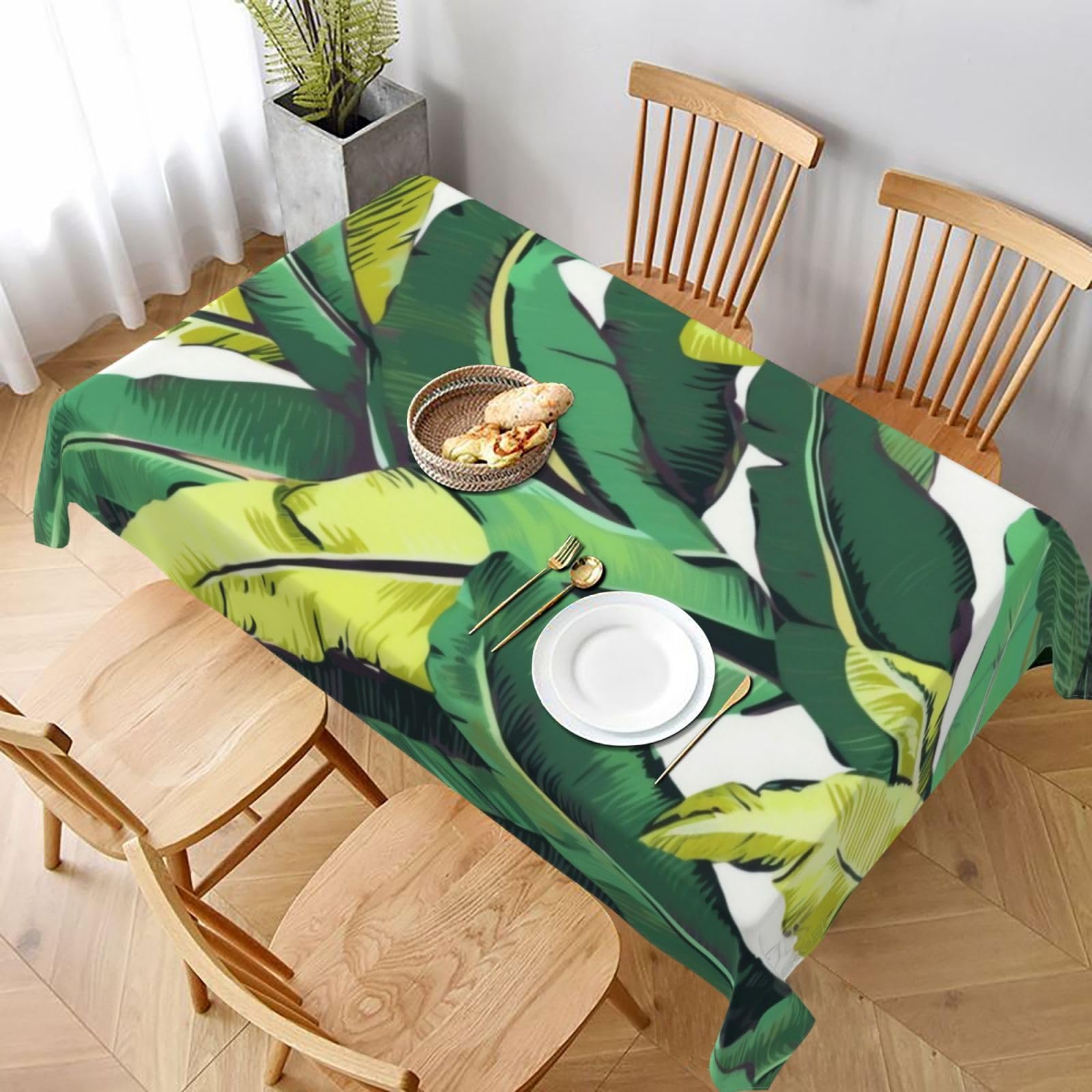 WPKJU Tropical Banana Palm Leaves Printed Tablecloth 60x90 in Water Resistant Table Cover Washable Rectangle Table Cloth for Dining Tables
