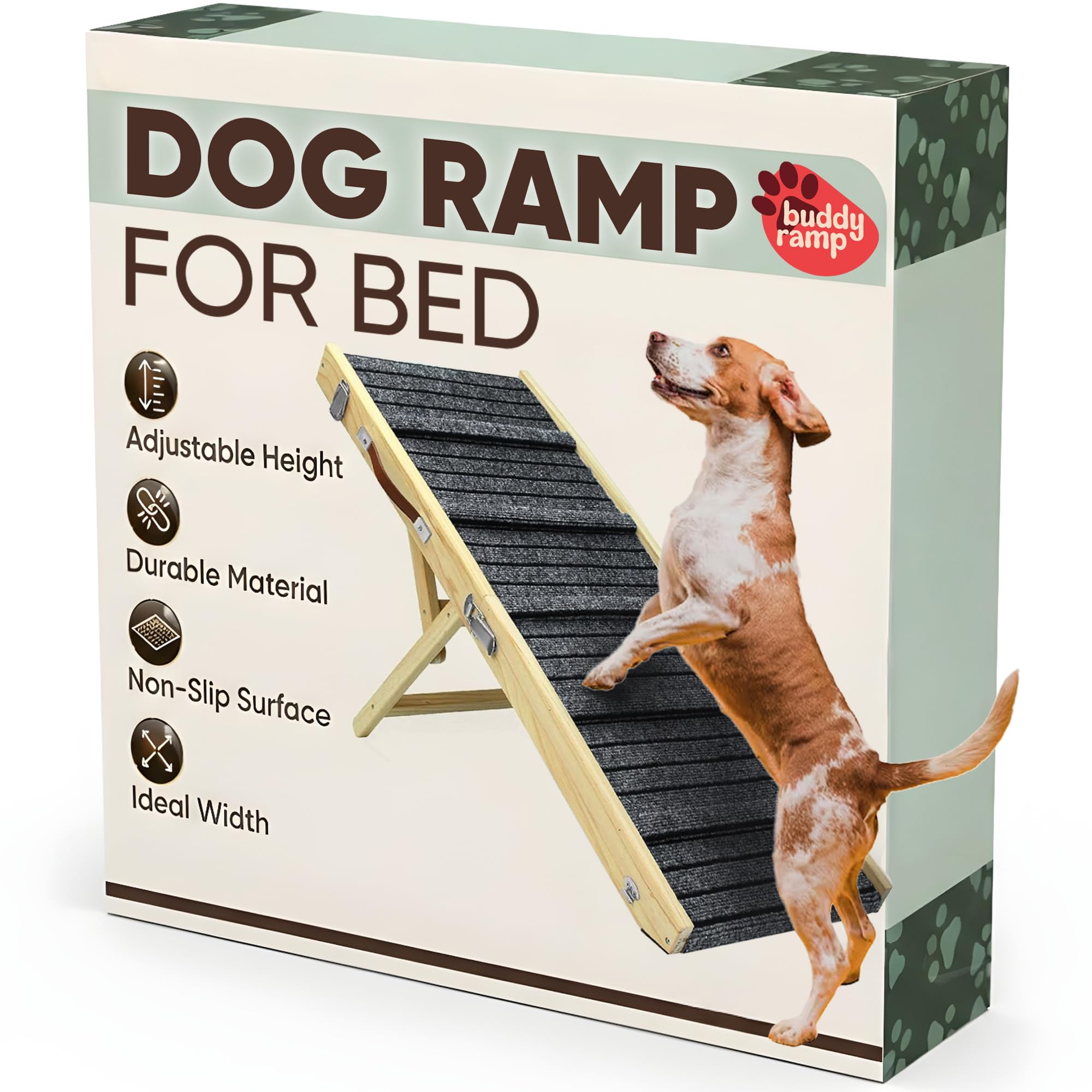 Dog Ramp for Bed – BuddyRamp Wooden Adjustable Pet Ramp 32.7” x 15.7” x 19.7”, Non-Slip Carpet Surface, Foldable & Portable, Ideal for Large, Medium and Small Dogs