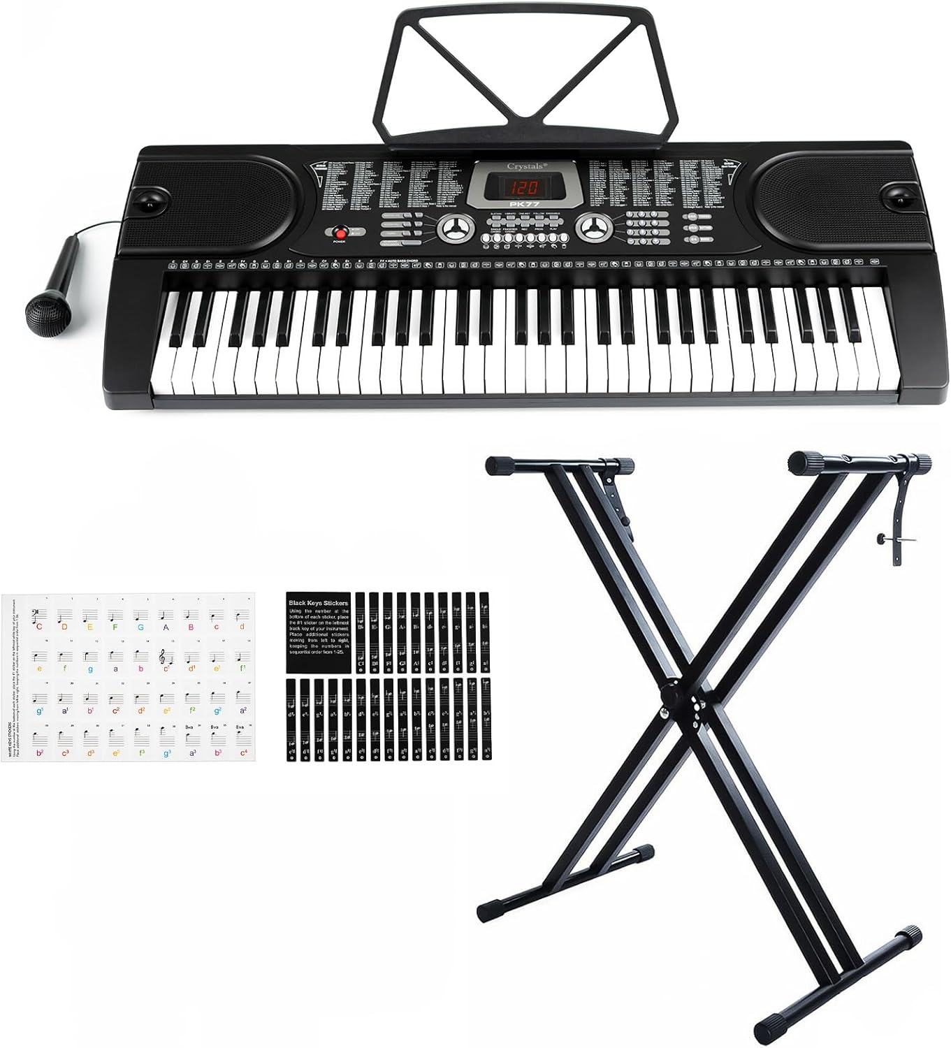 61 Key Electronic Keyboard Digital Piano Workstation MP3 Music Instrument With Microphone + Keyboard Stand – Black (With Double Braced Stand)