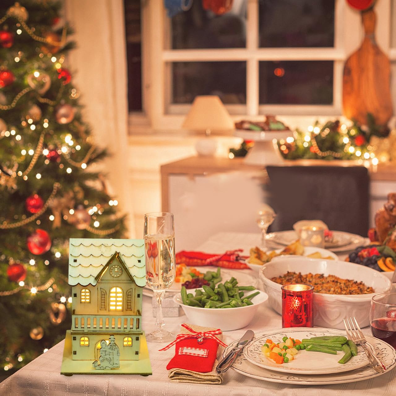 Gatuida Weihnachtsdorf mit Beleuchtung: 3 Stück Weihnachtshäuser mit Beleuchtung Leuchtende Holzhaus Deko Weihnachtsdorf Häuser Weihnachtsstadt Winterdorf für Weihnachten Tischdekoration Kaminsimse