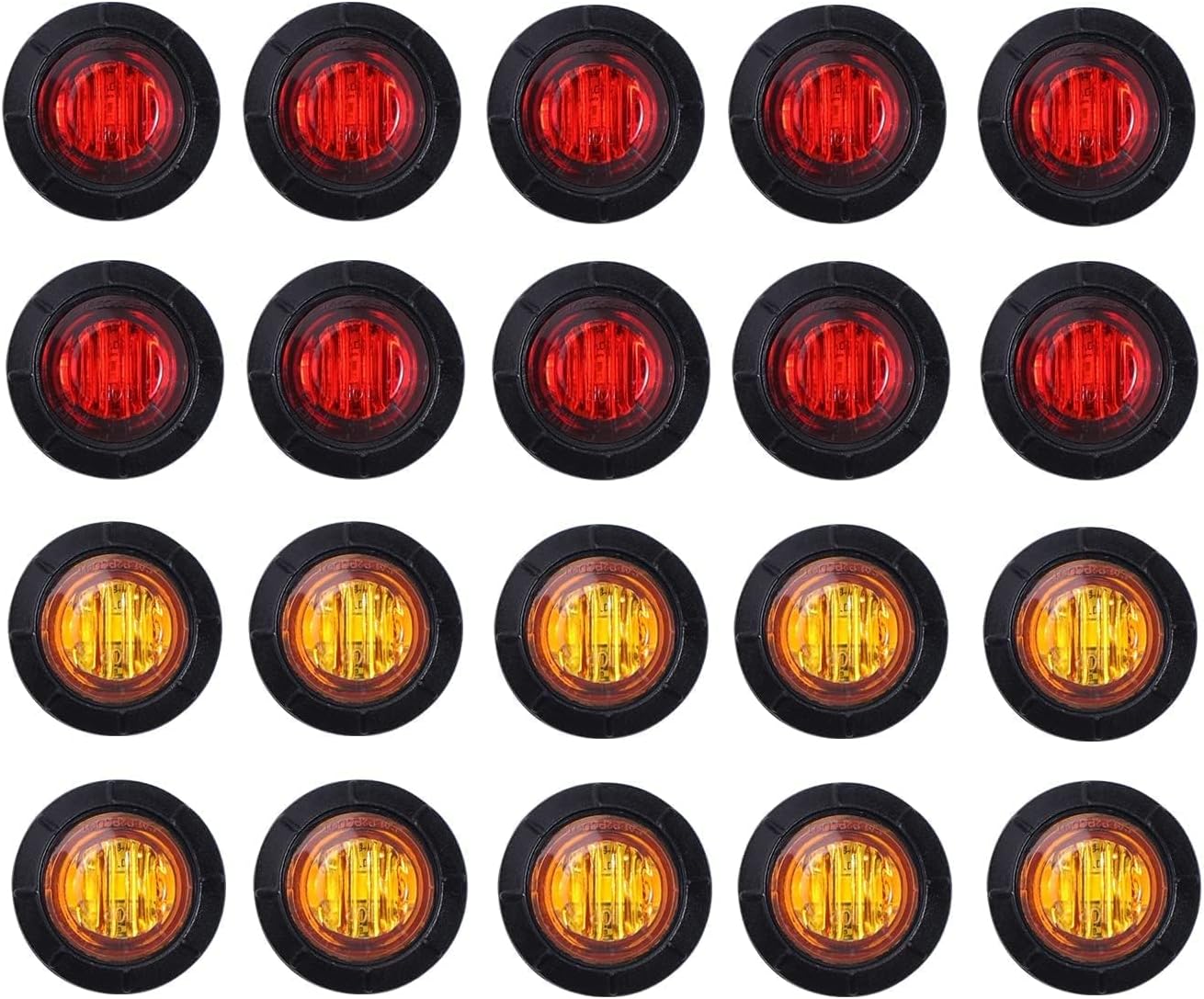 TMH 3/4 Inch Mount 10 pcs Amber + 10 pcs Red LED Clearance Bullet Side LED Marker Lights for Trailer Truck RV Car Bus Van (Pack of 20)