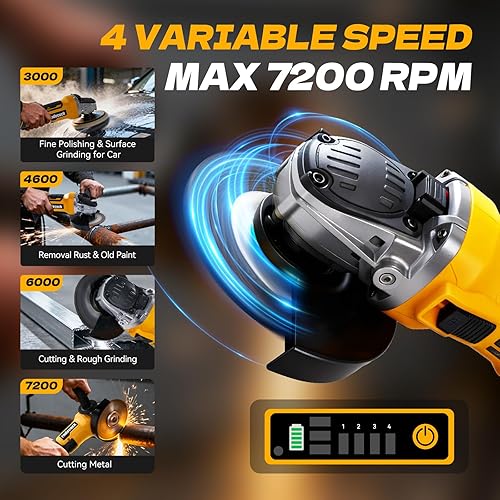 Miniatura 3 de Amoladora angular sin escobillas compatible con batería Dewalt de 20 V Max (sin batería), velocidad variable, amoladoras eléctricas inalámbricas de