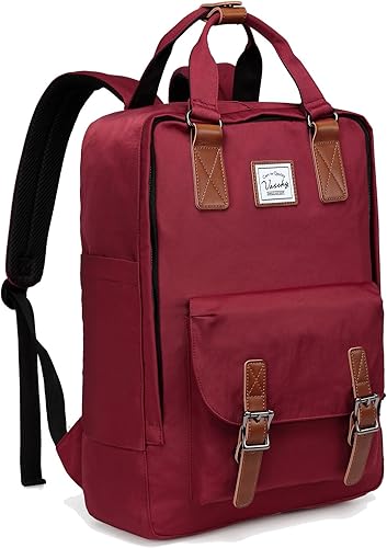 Miniatura 8 de VASCHY Mochila para hombres y mujeres, mochila escolar vintage de 15 pulgadas resistente al agua, Negro -, Mochilas Daypack Negro
