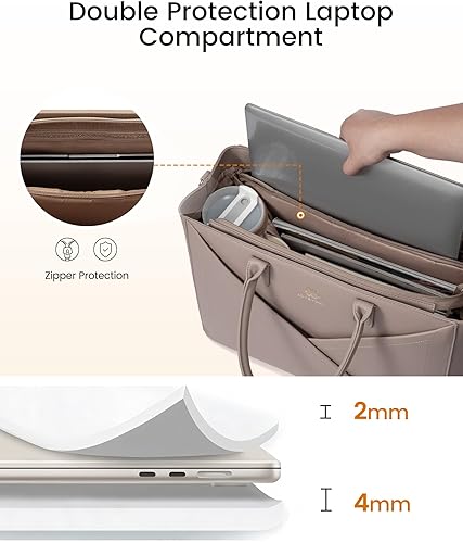Miniatura 3 de LOVEVOOK Bolsa de mano para laptop para mujer con soporte para tazas grande, bolsa de trabajo de piel sintética de 15.6 pulgadas, bolsa de mano para